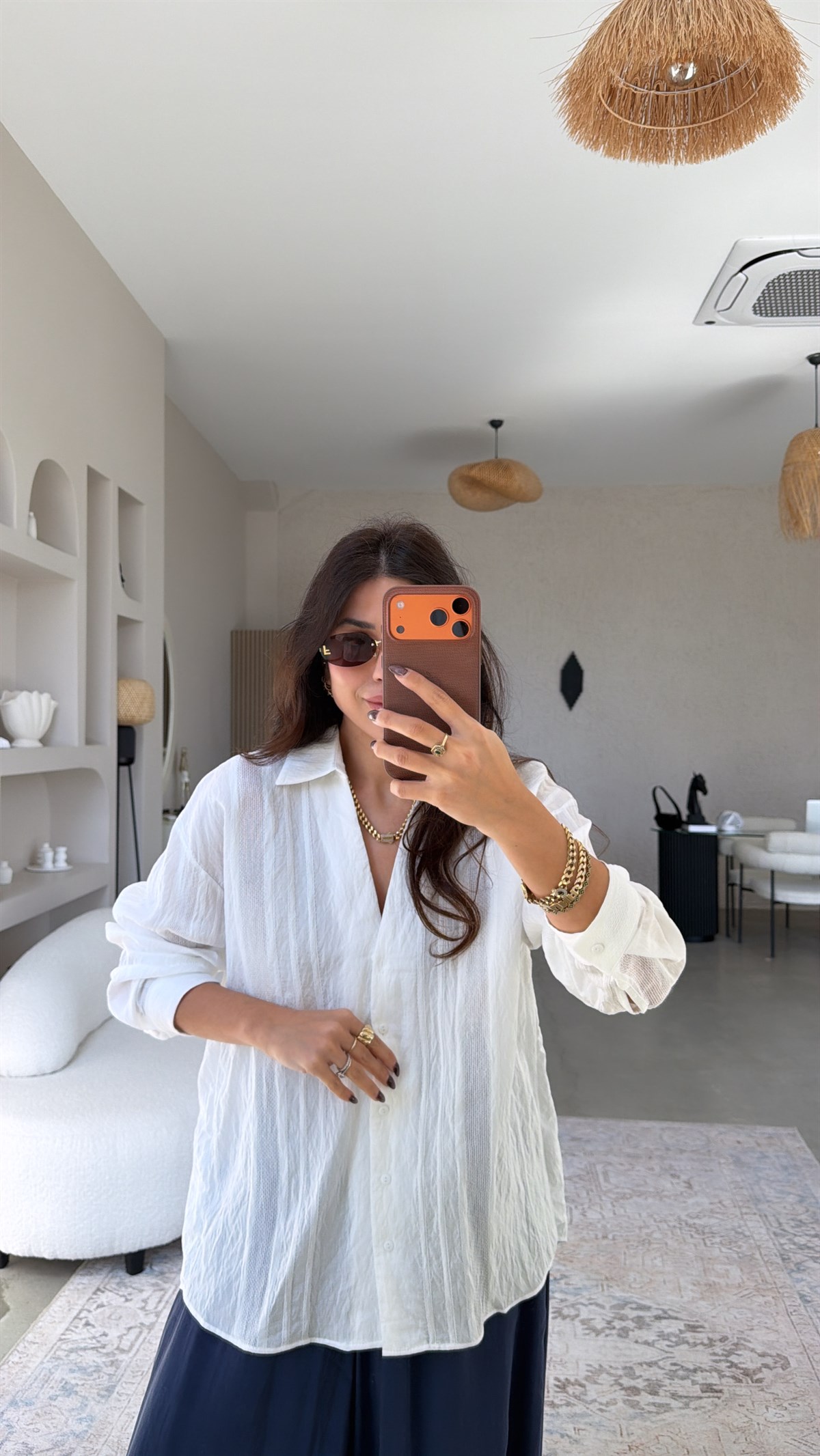 Beyaz Dokulu Premium Gömlek