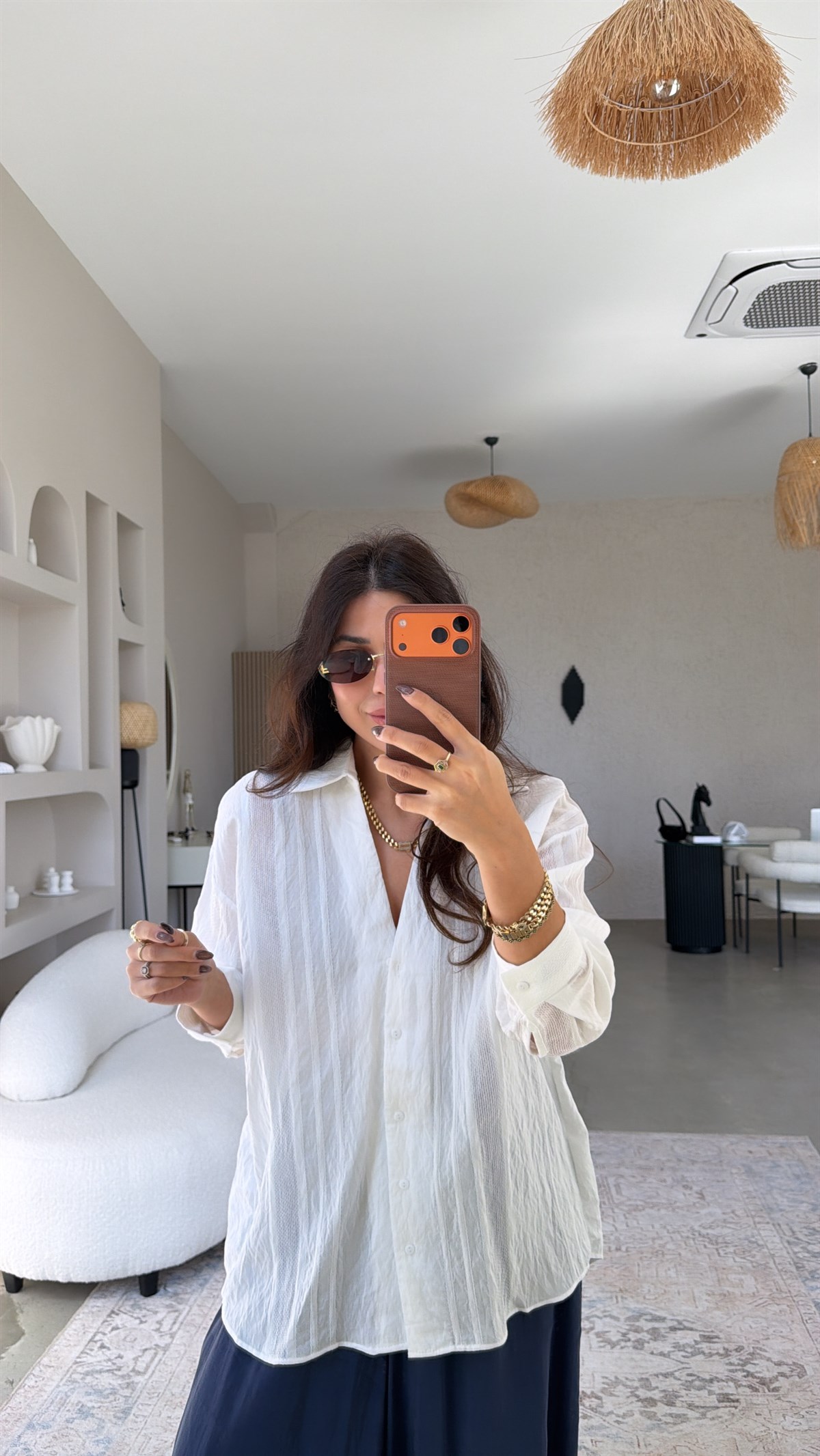 Beyaz Dokulu Premium Gömlek