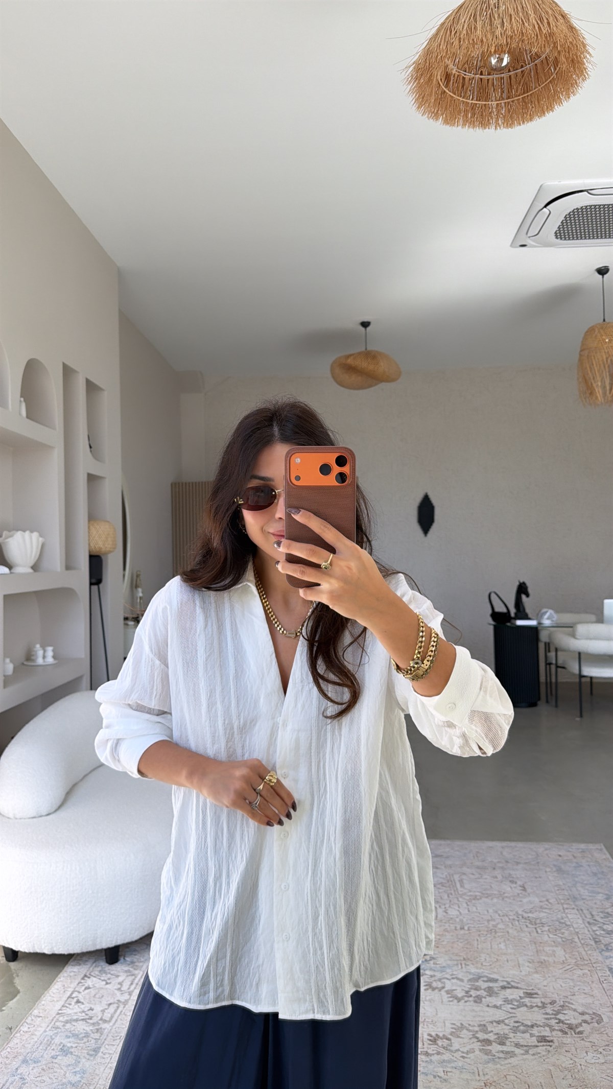 Beyaz Dokulu Premium Gömlek