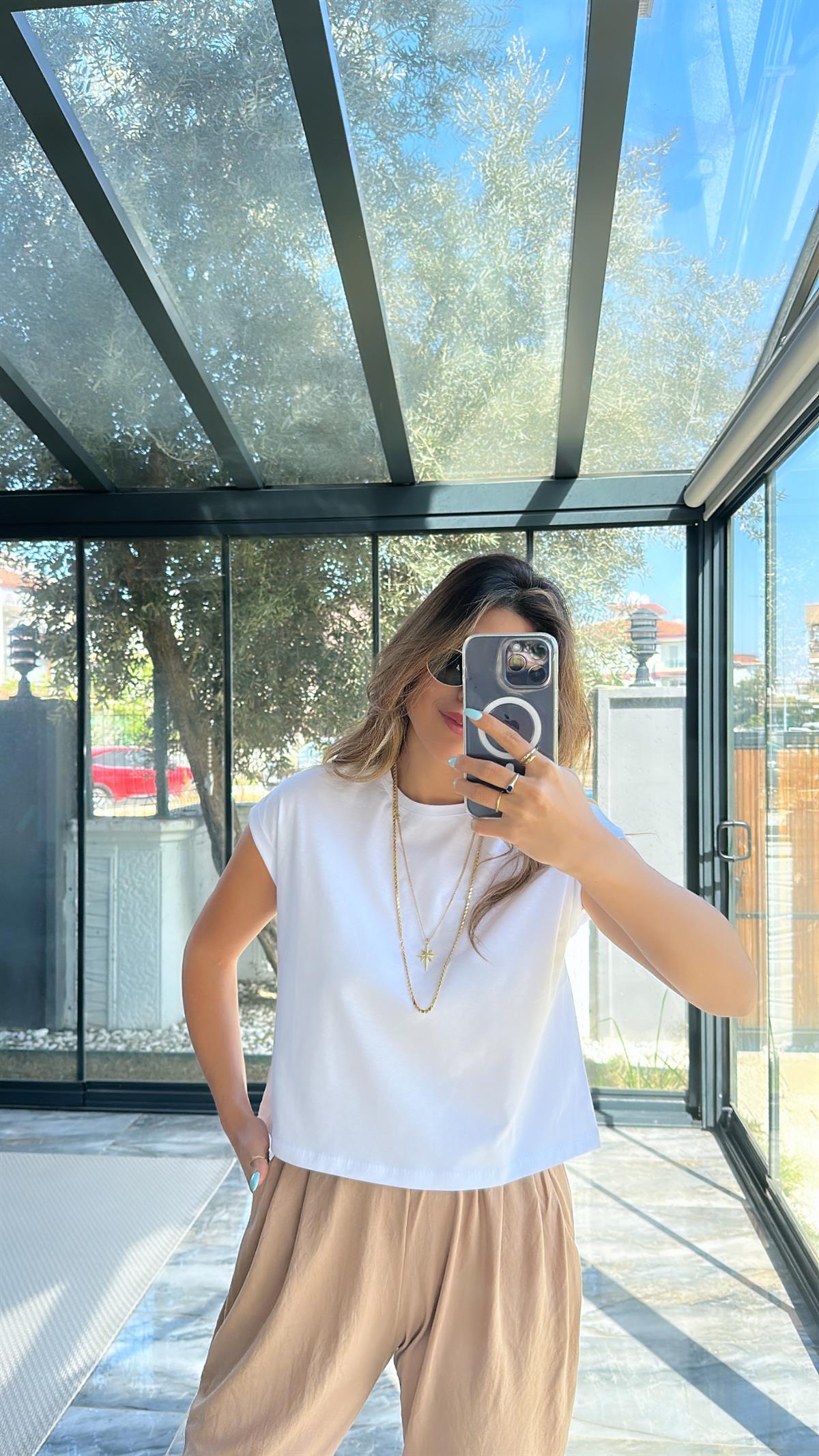 Beyaz Duble Kol Basic Tshirt