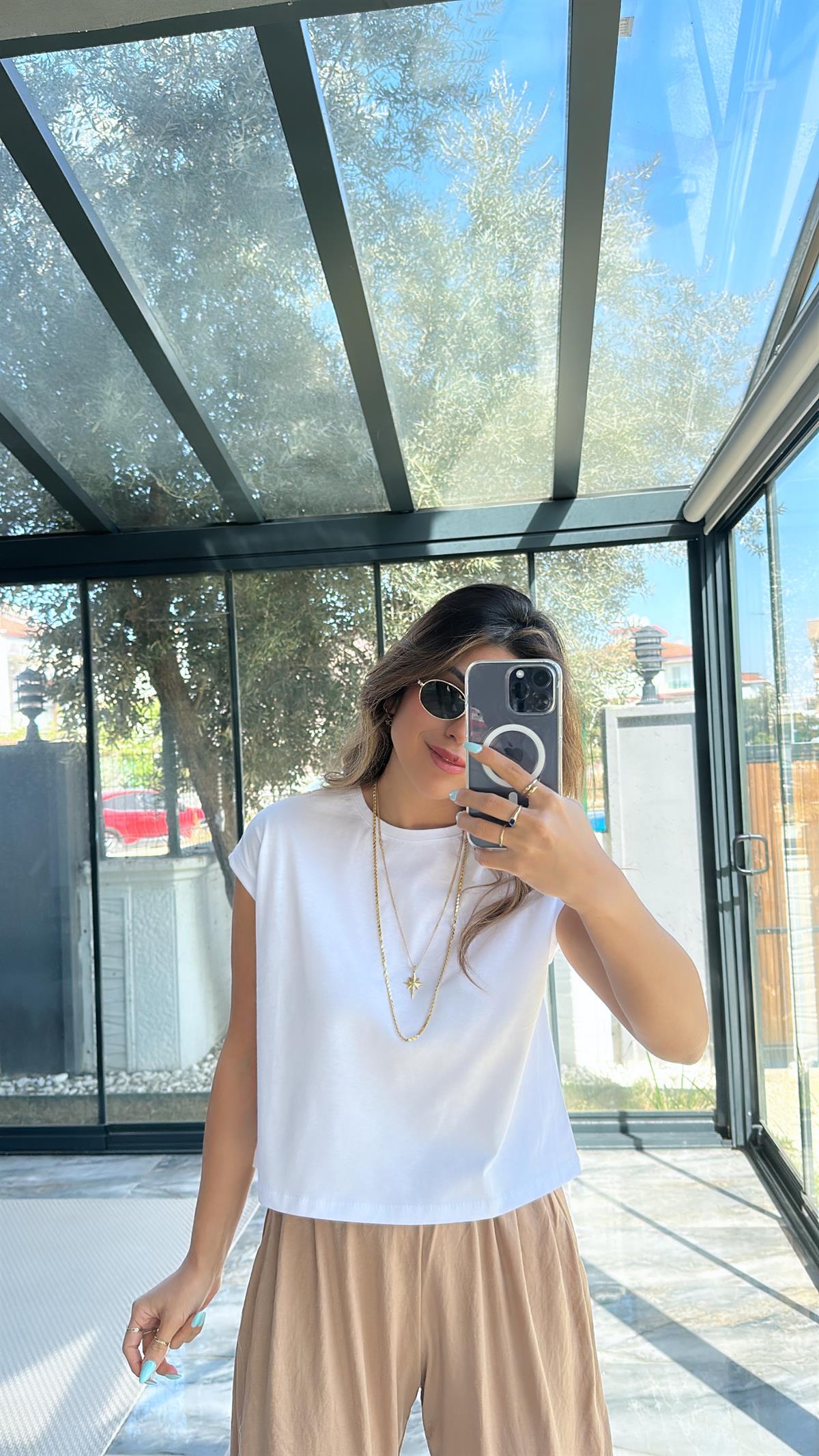 Beyaz Duble Kol Basic Tshirt