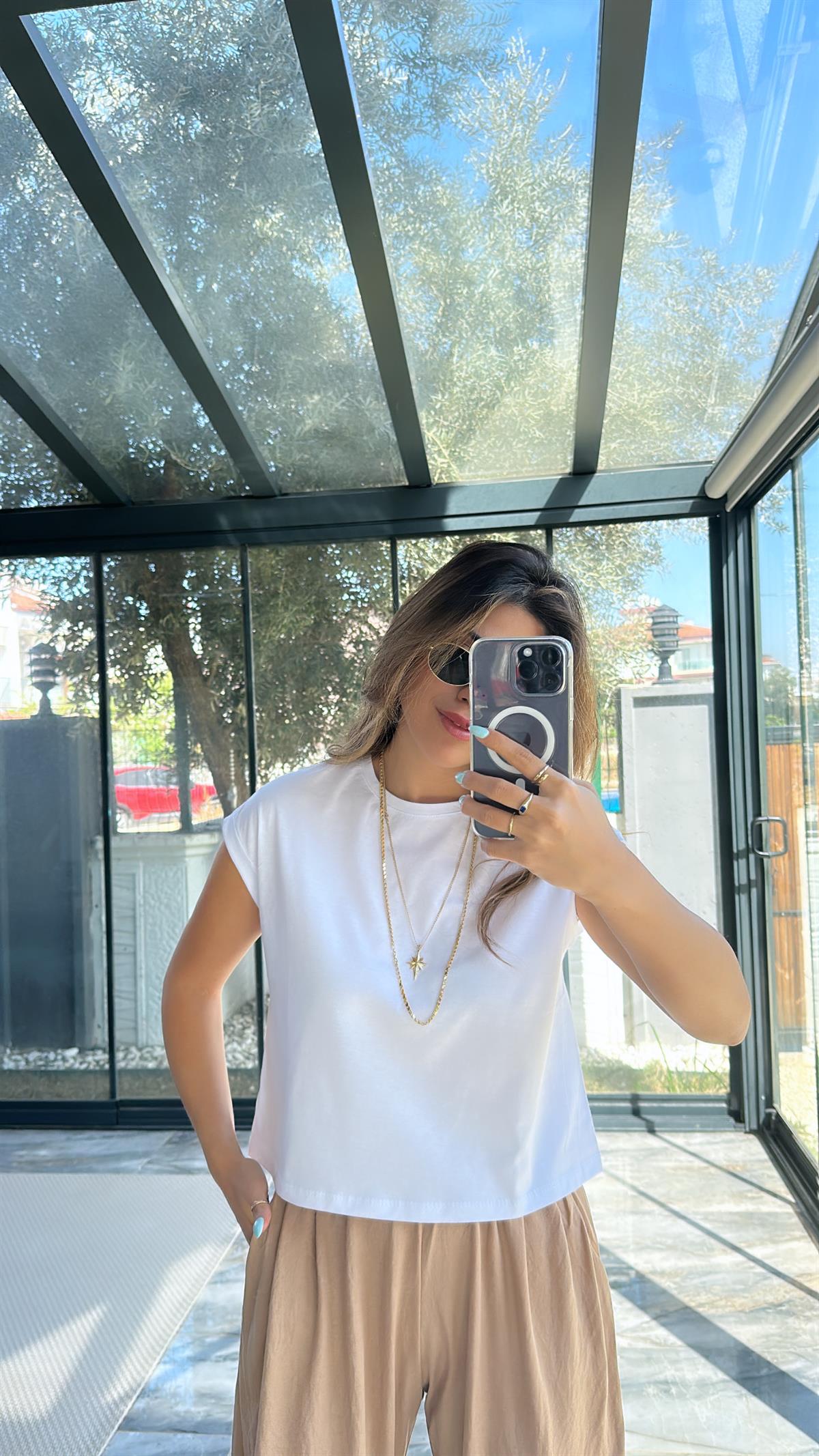 Beyaz Duble Kol Basic Tshirt