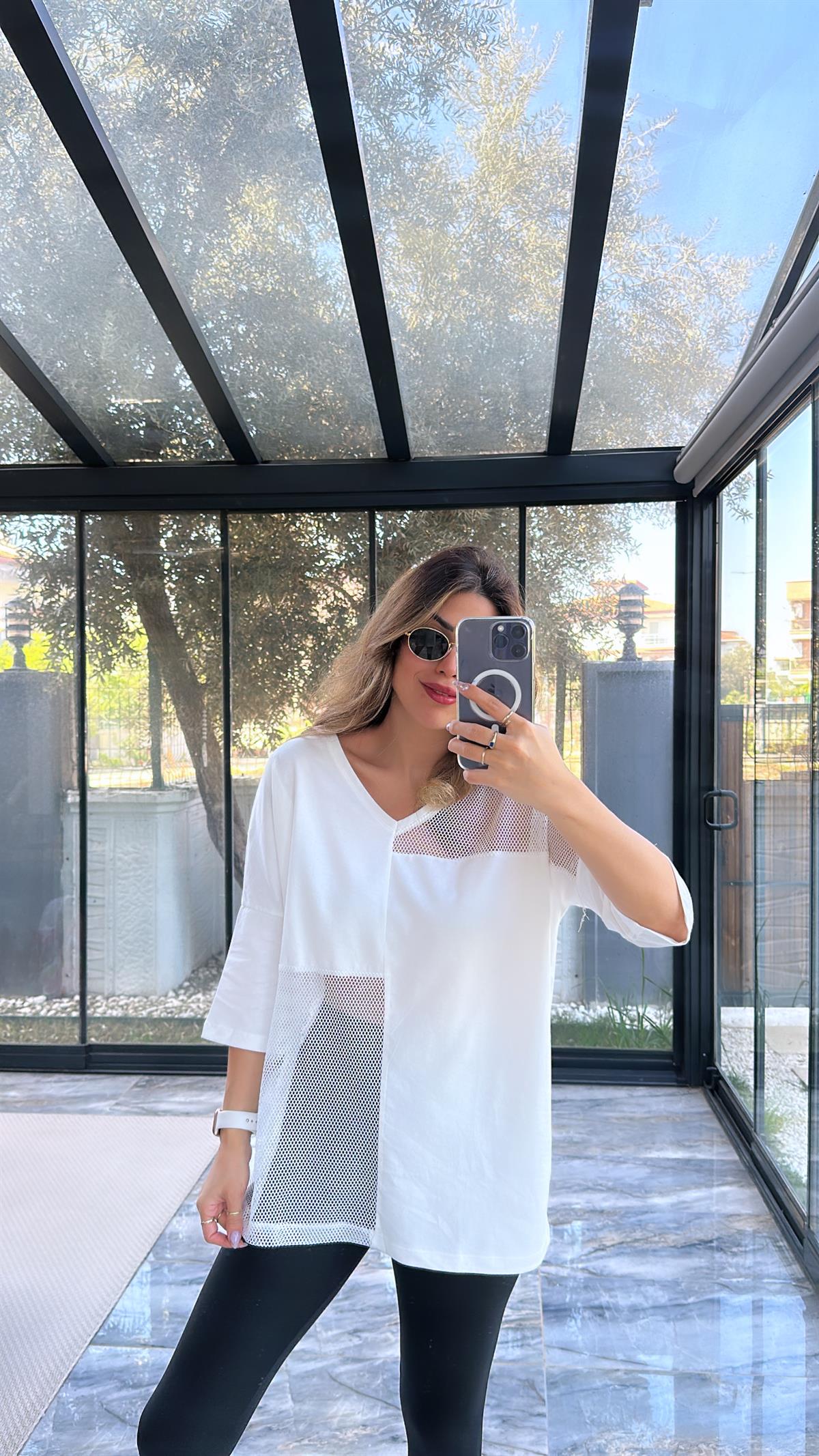 Beyaz Fileli Tshirt