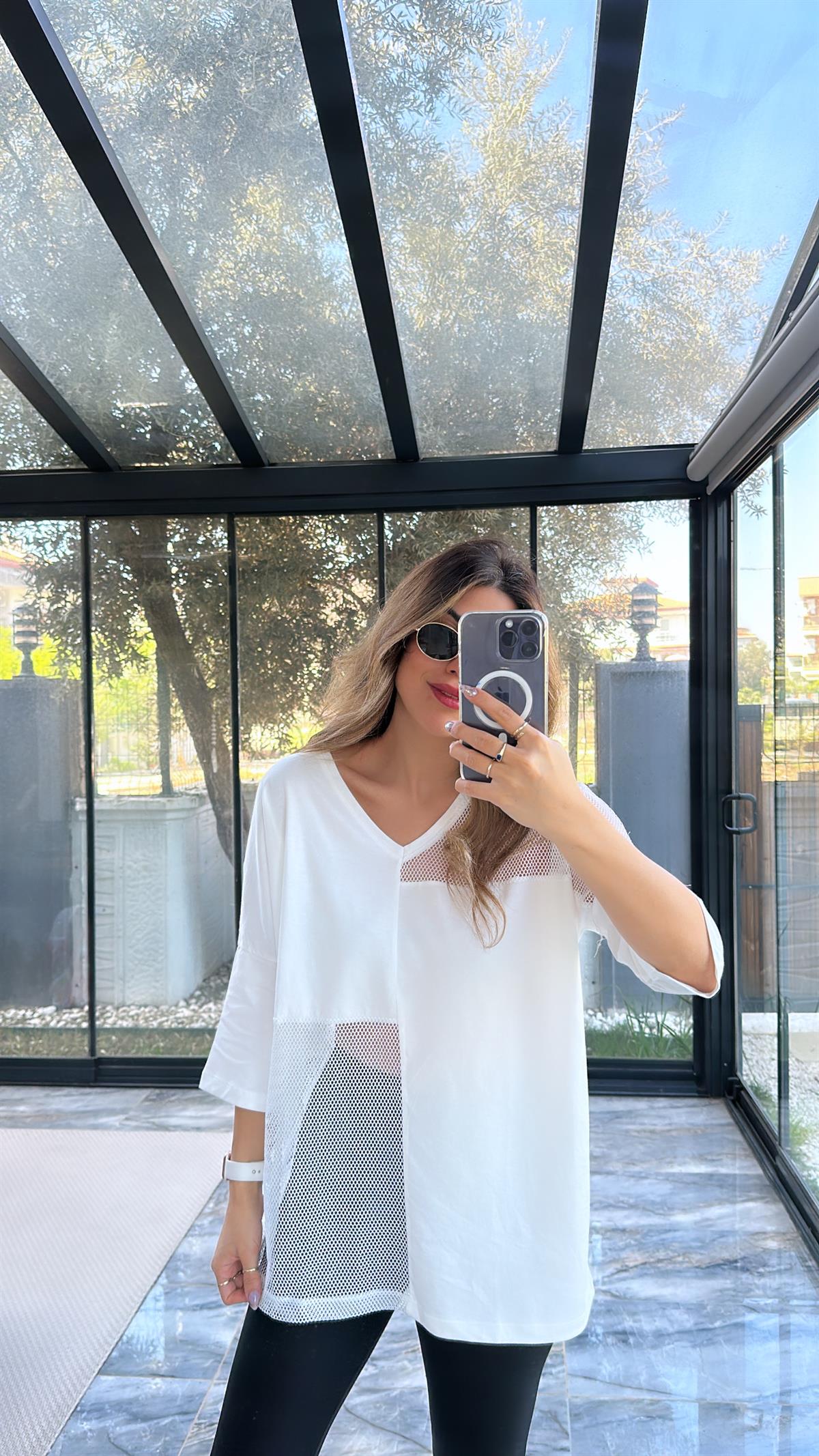 Beyaz Fileli Tshirt