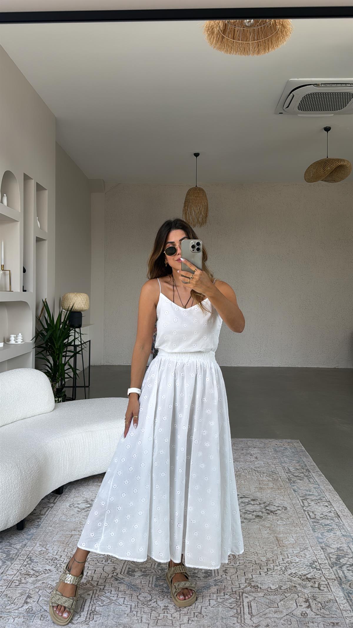 Beyaz Fisto Etek Bluz Takım