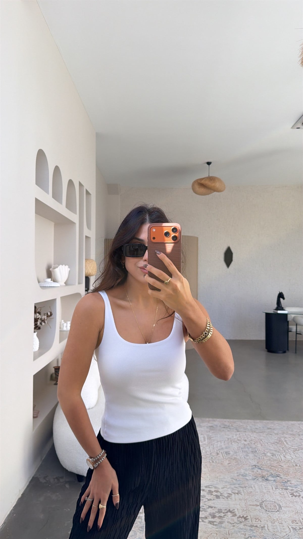 Beyaz Fitilli Tok Doku Pamuk Ön Arka Kare Yaka Basic Atlet