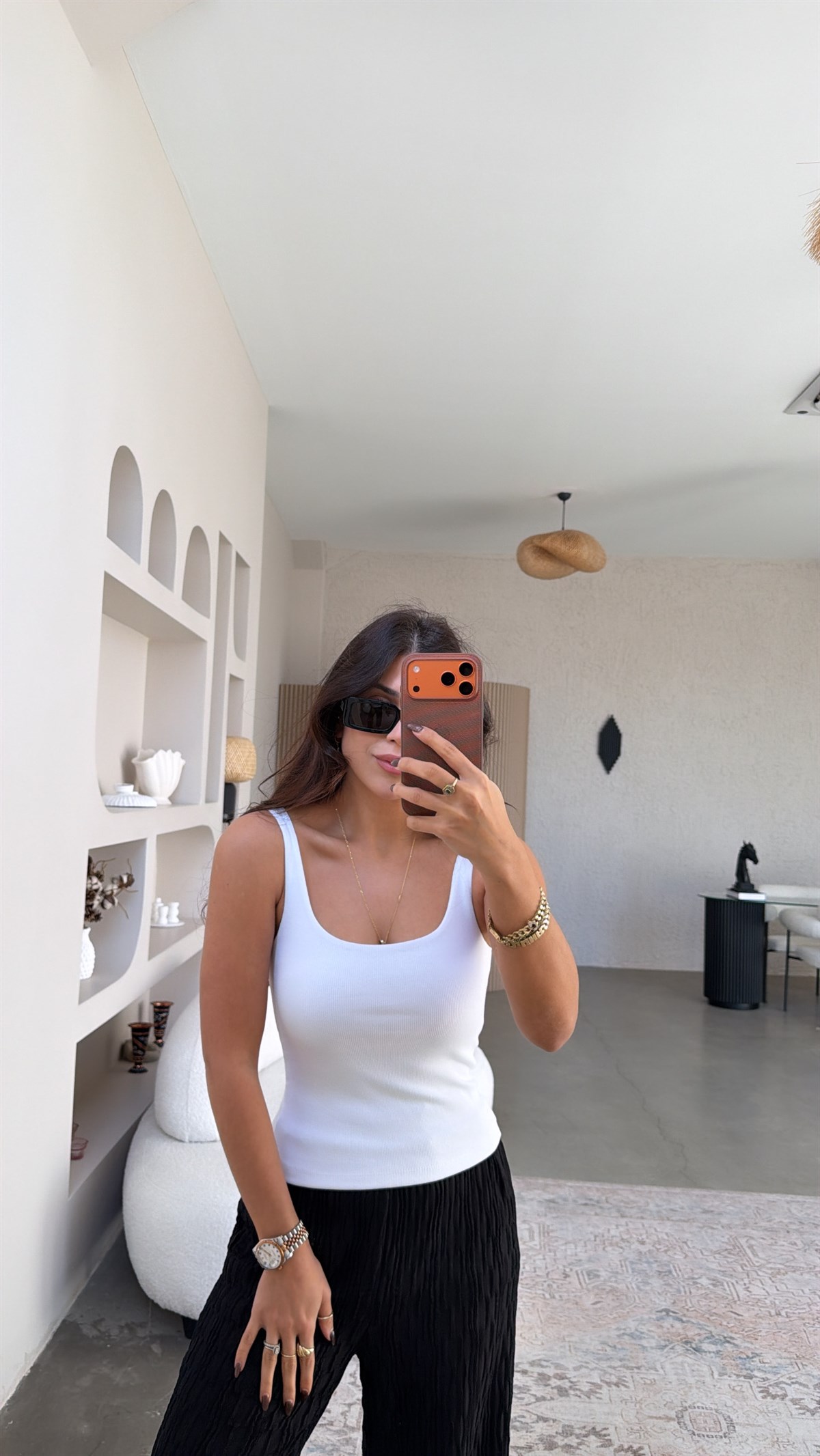 Beyaz Fitilli Tok Doku Pamuk Ön Arka Kare Yaka Basic Atlet