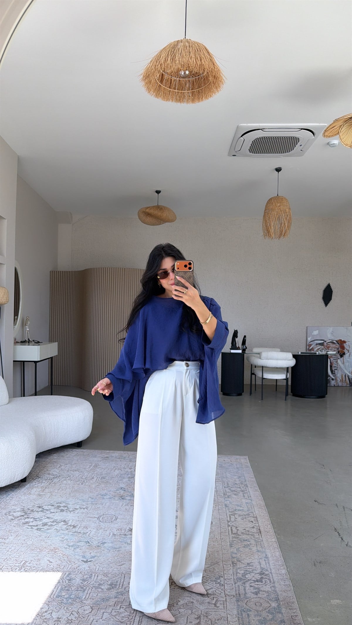 Beyaz Gold Düğmeli Premium Pantolon