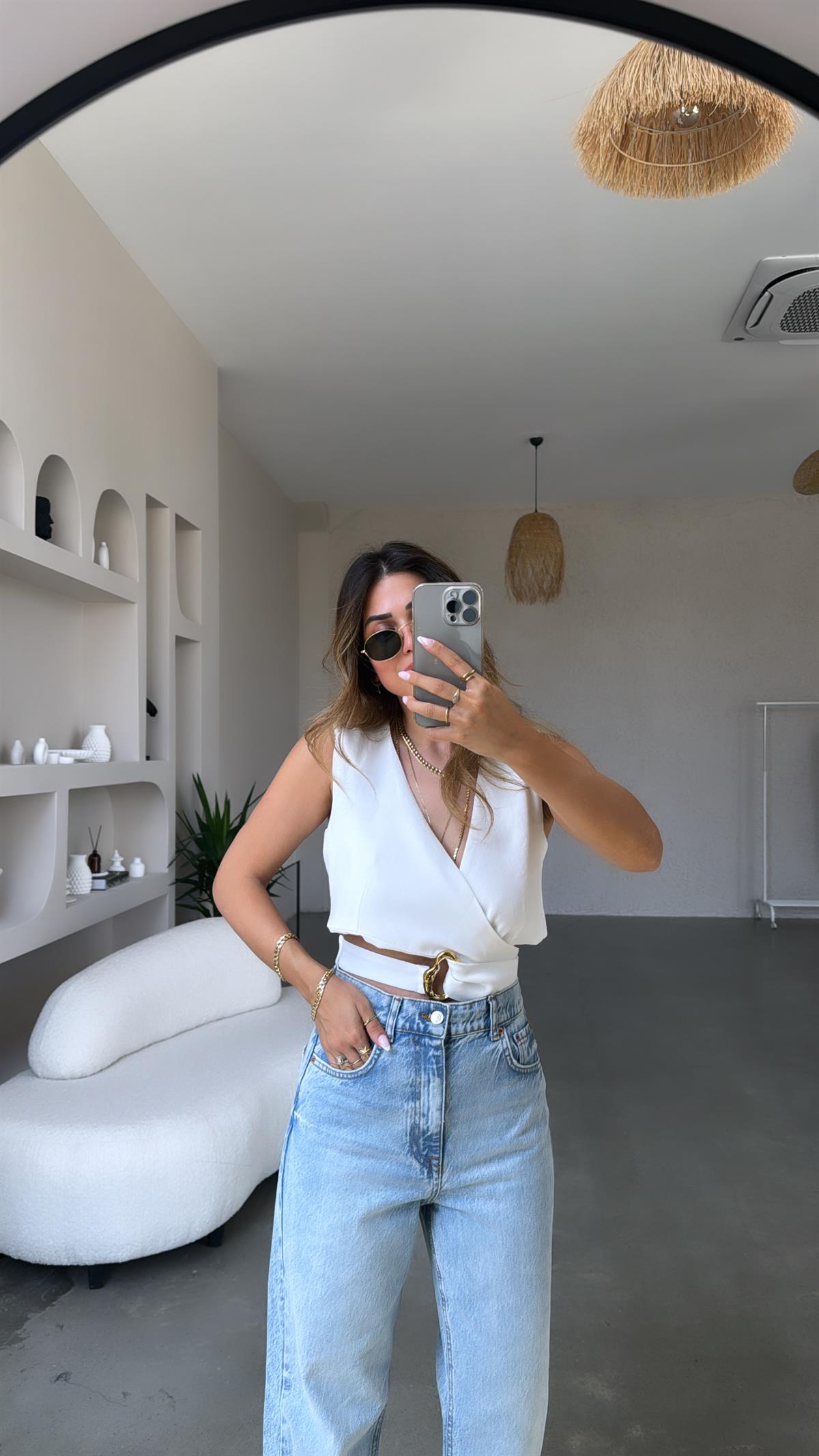 Beyaz Gold Kemerli Yelek