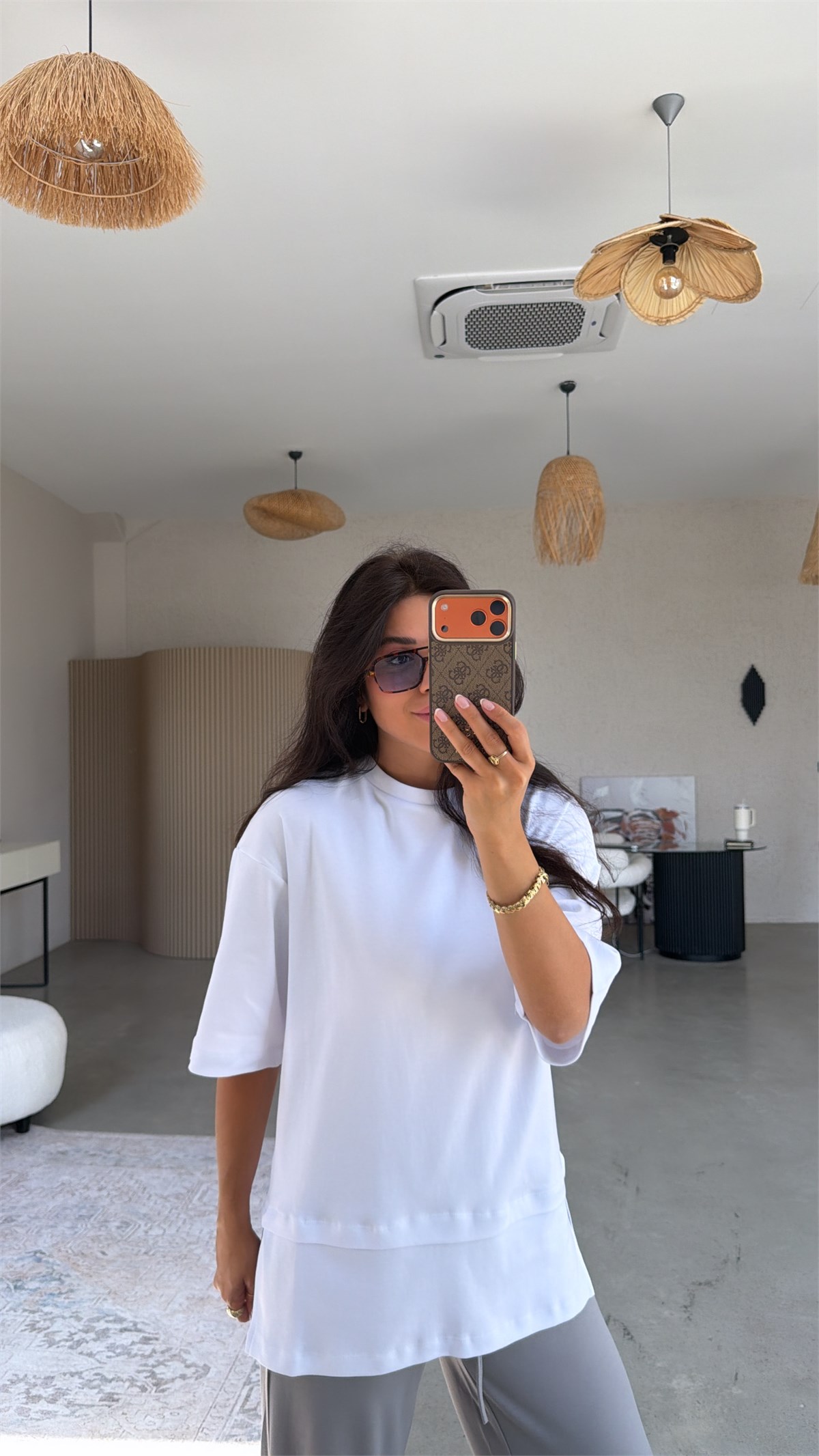Beyaz İnterlok Kumaş Altı Parçalı Basic Tshirt