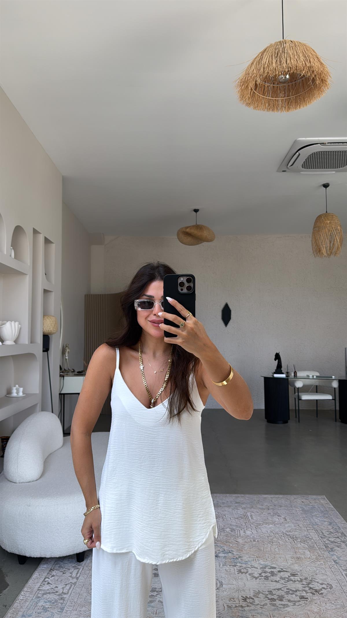 Beyaz İp Askılı Basic Tiril Takım