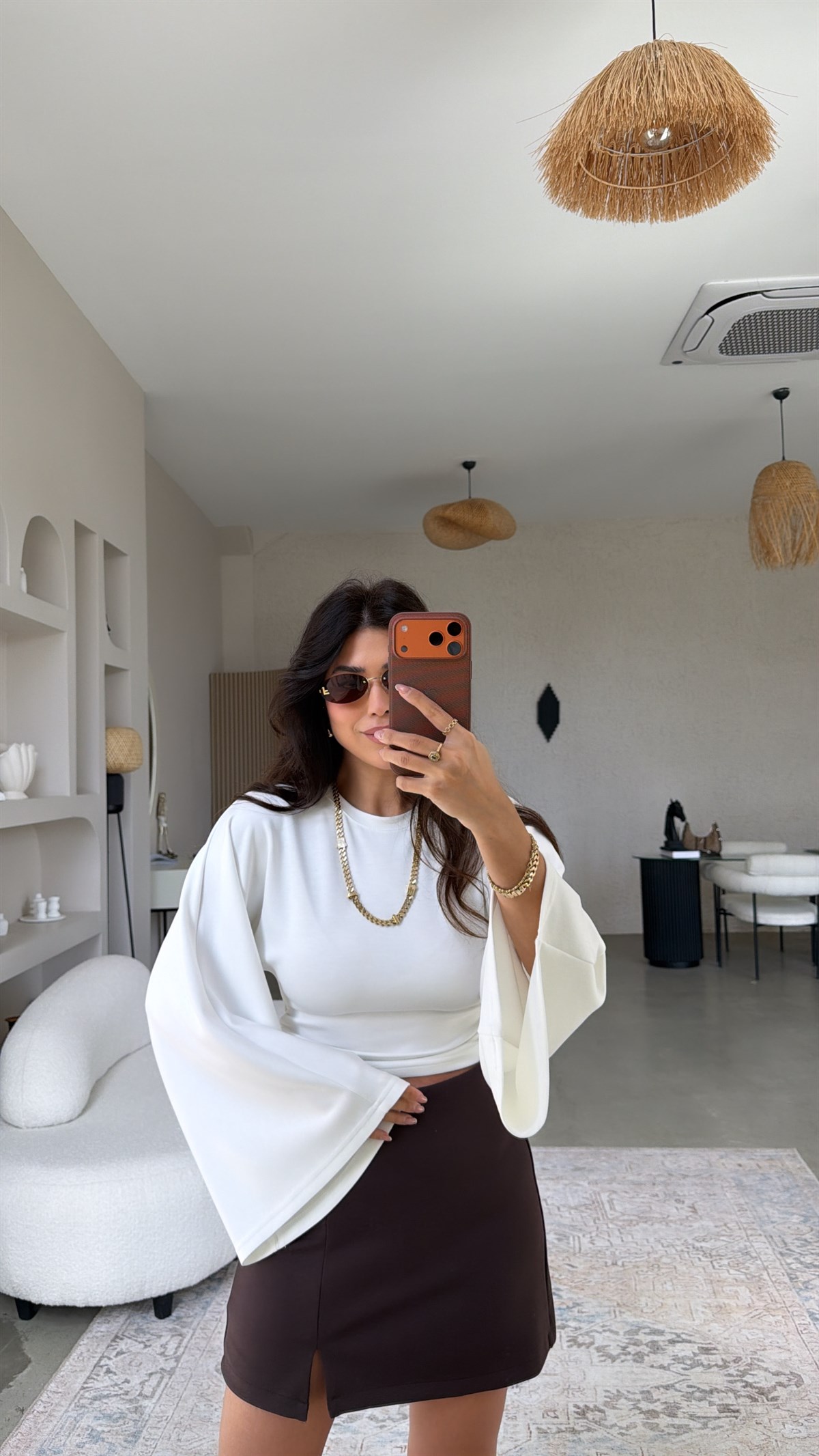 Beyaz İspanyol Kol Modal Crop Bluz