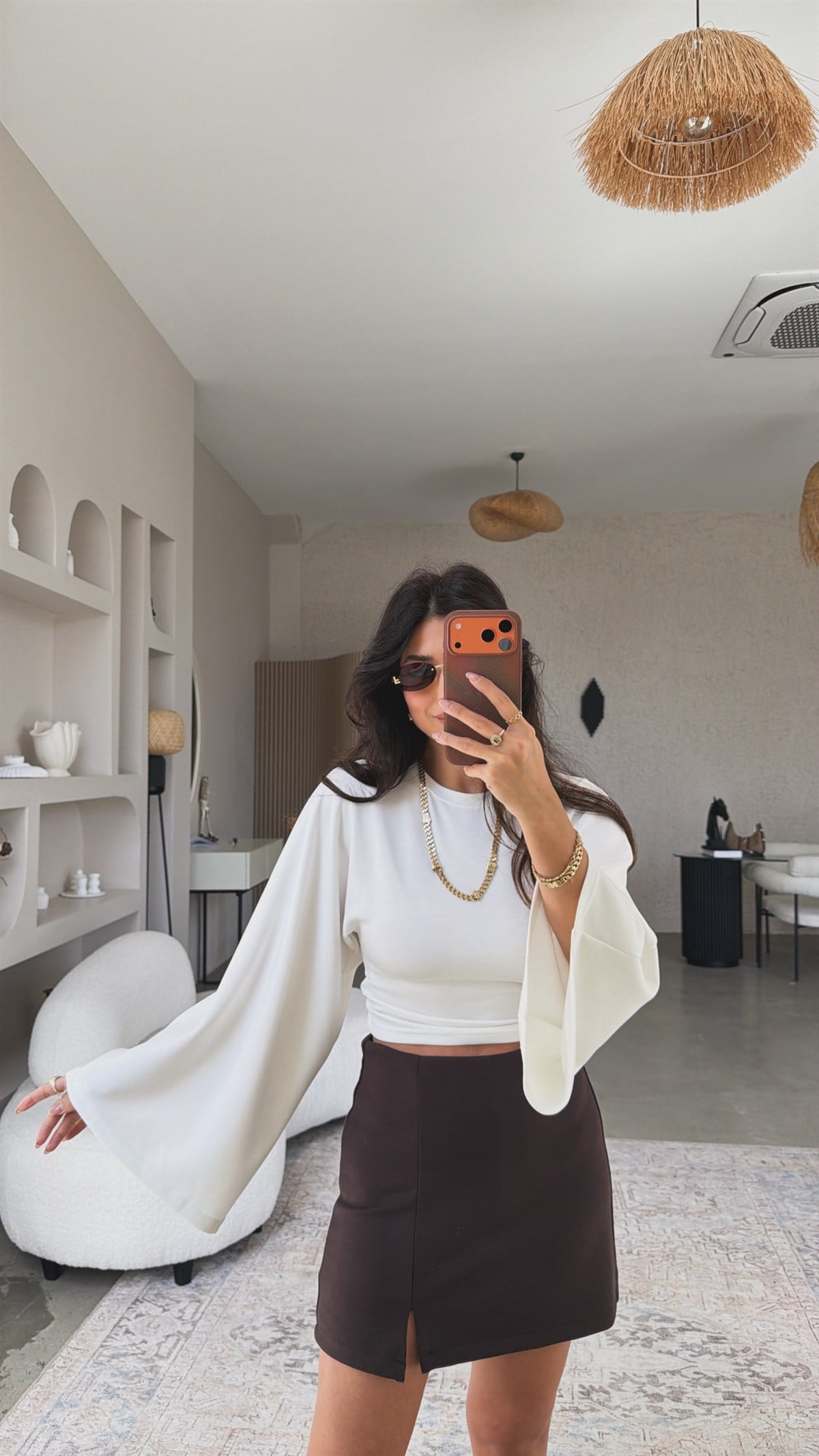 Beyaz İspanyol Kol Modal Crop Bluz