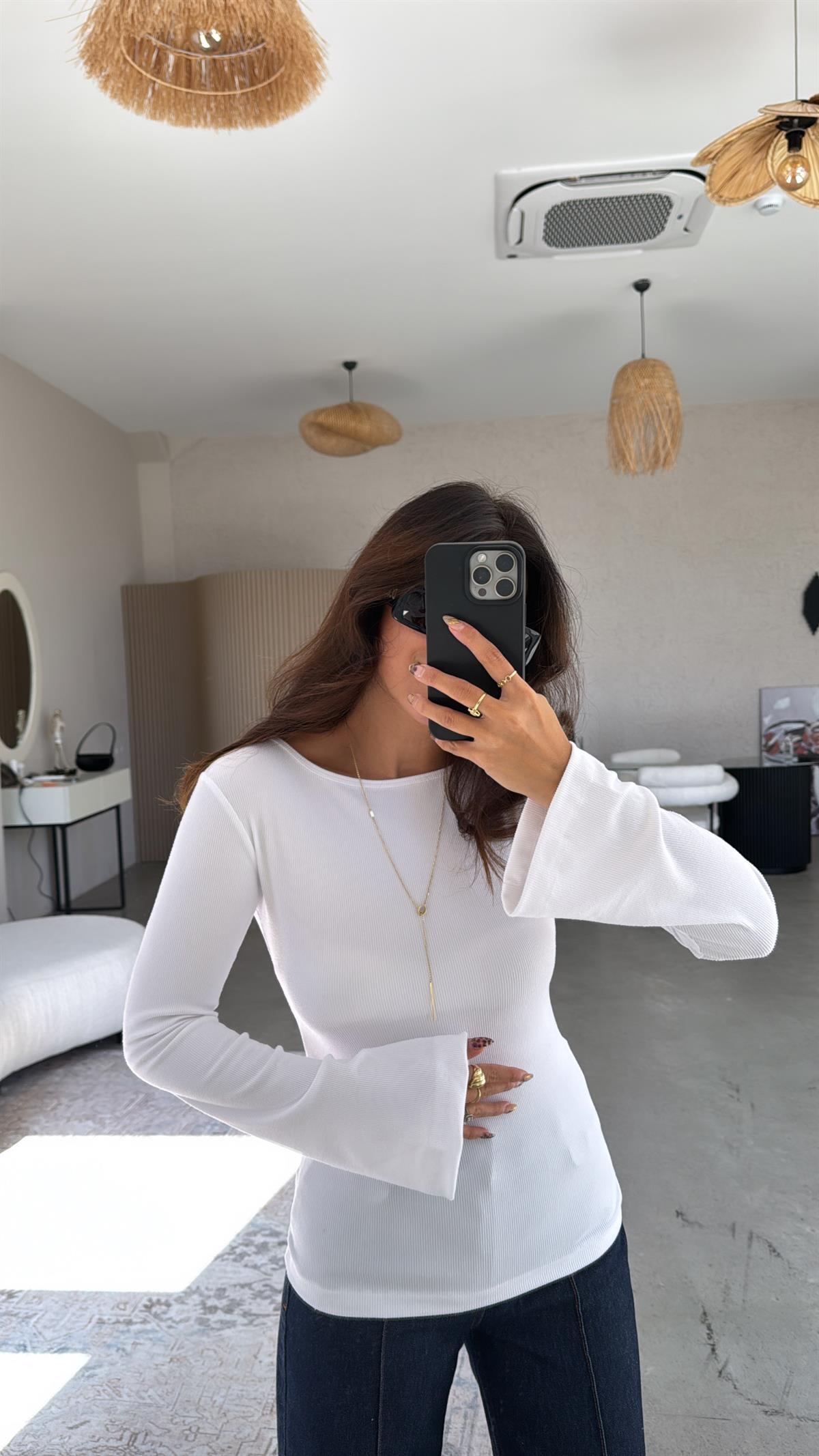 Beyaz İspanyol Kol Ribana Body