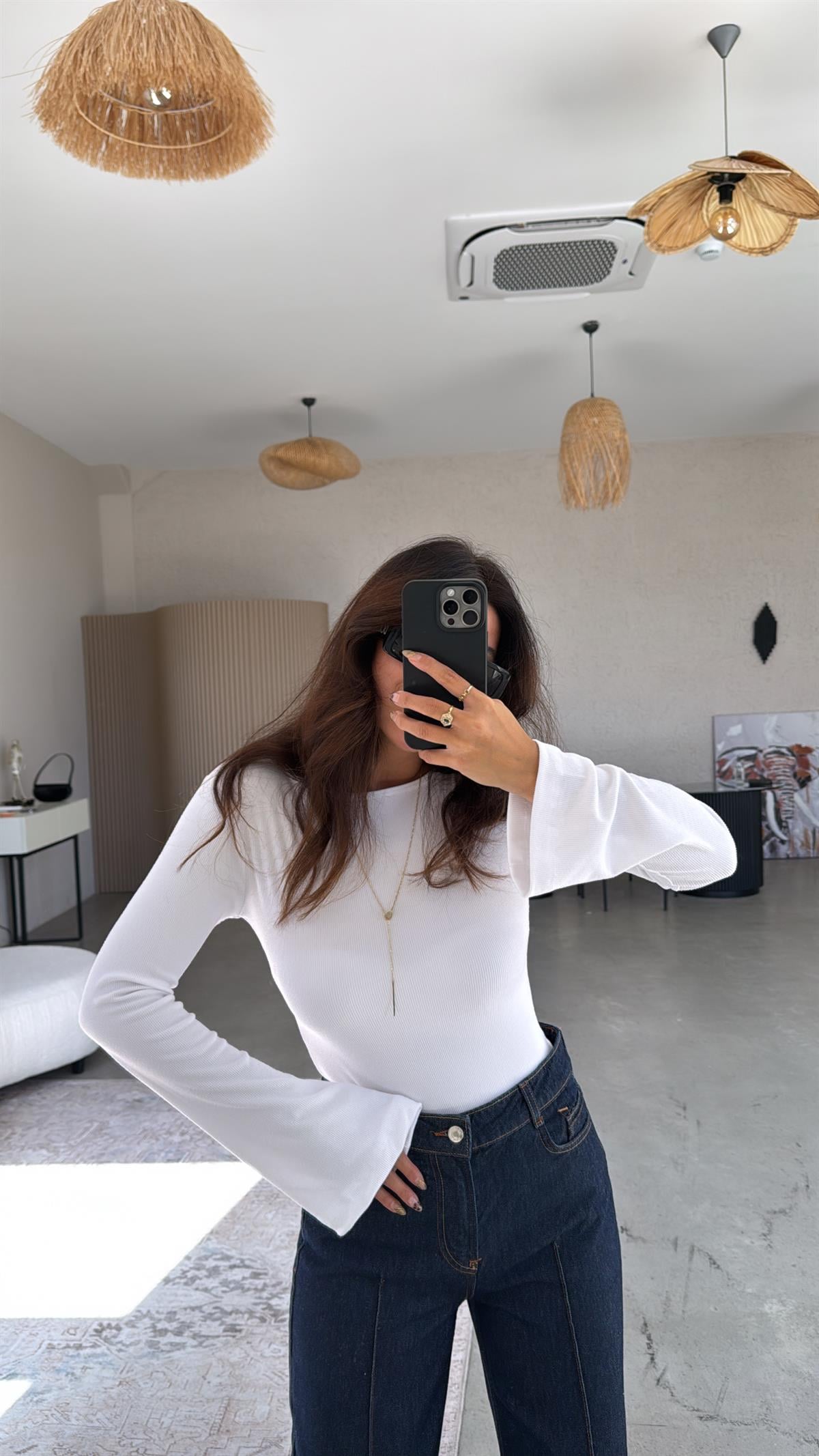 Beyaz İspanyol Kol Ribana Body