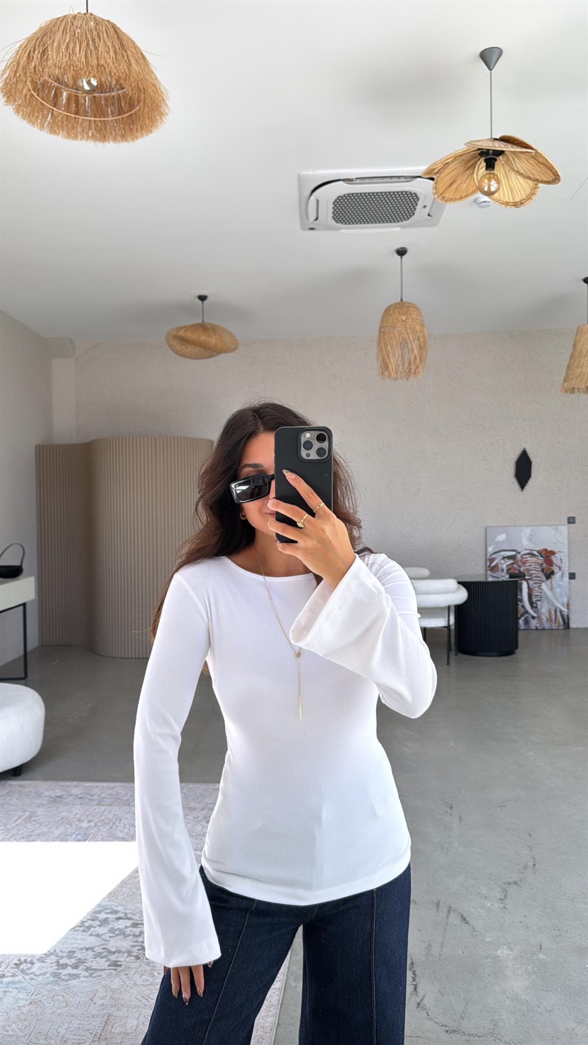 Beyaz İspanyol Kol Ribana Body