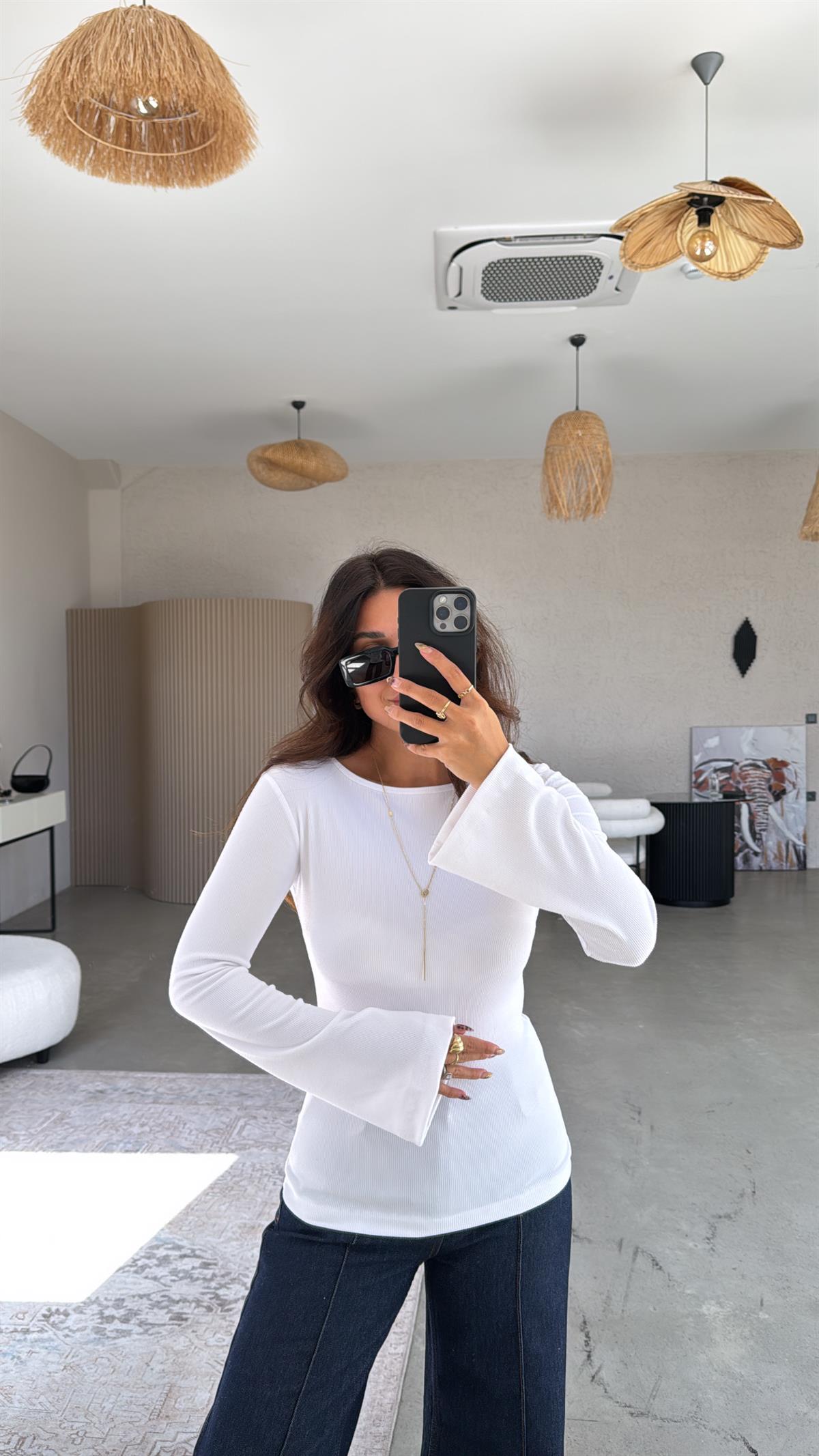 Beyaz İspanyol Kol Ribana Body