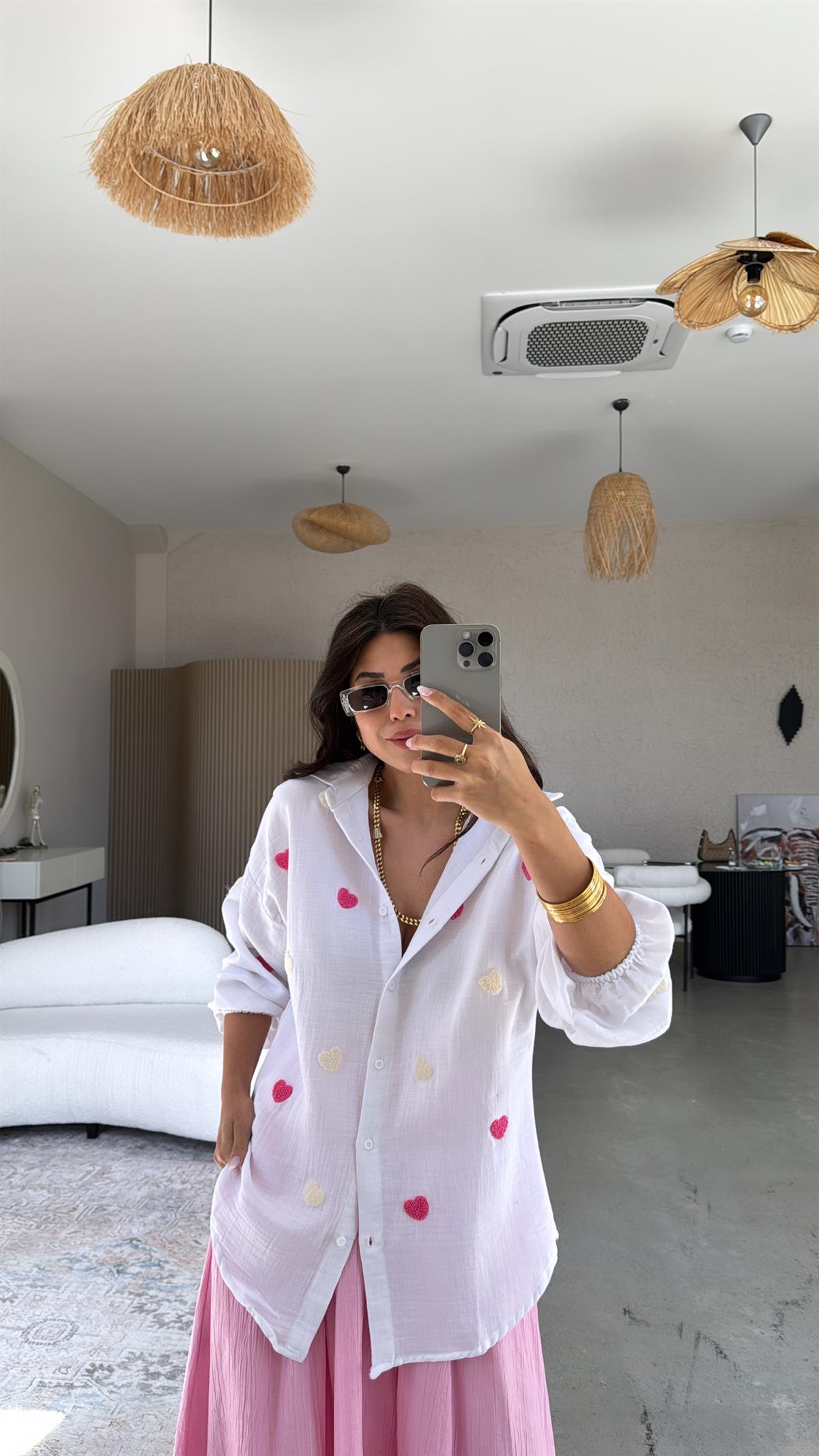 Beyaz Kalpli Müslin Gömlek