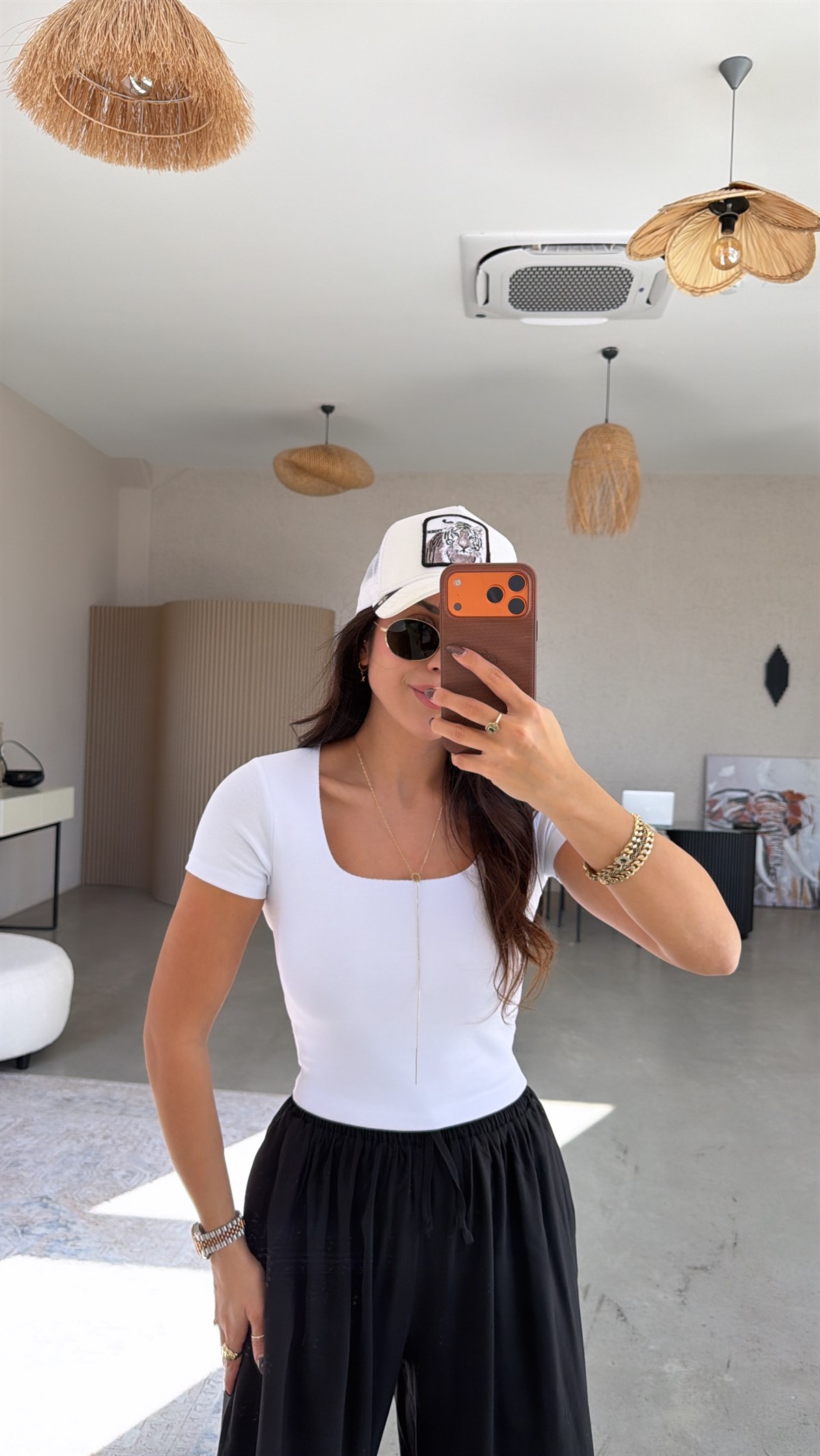 Beyaz Kare Yaka Basic Pamuklu Crop Tshirt