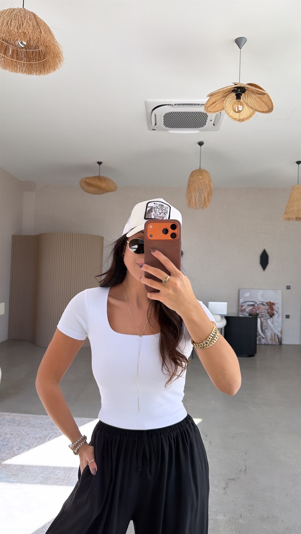 Beyaz Kare Yaka Basic Pamuklu Crop Tshirt