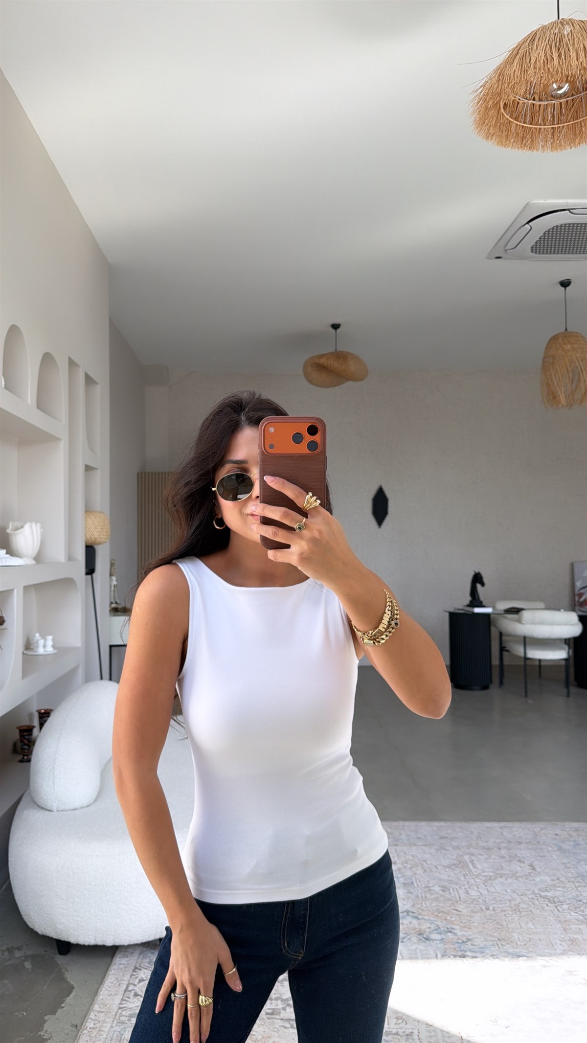 Beyaz Kayık Yaka Pamuk Atlet