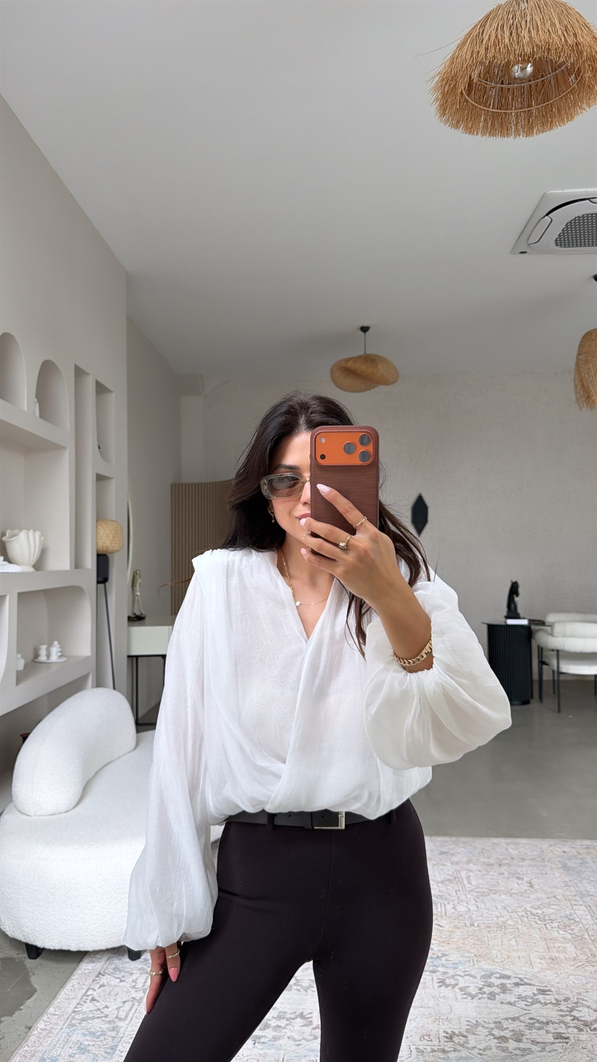 Beyaz Kruvaze Premium Tensel Bluz