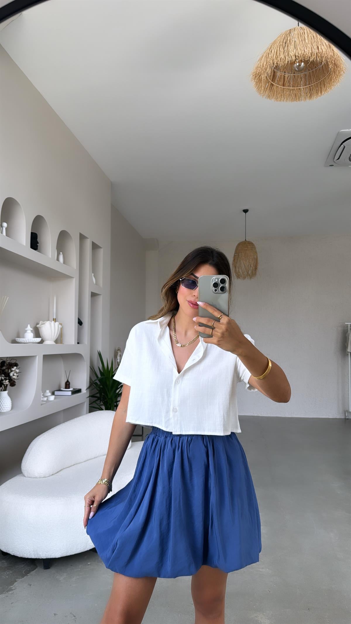 Beyaz Massimo Crop Keten Gömlek