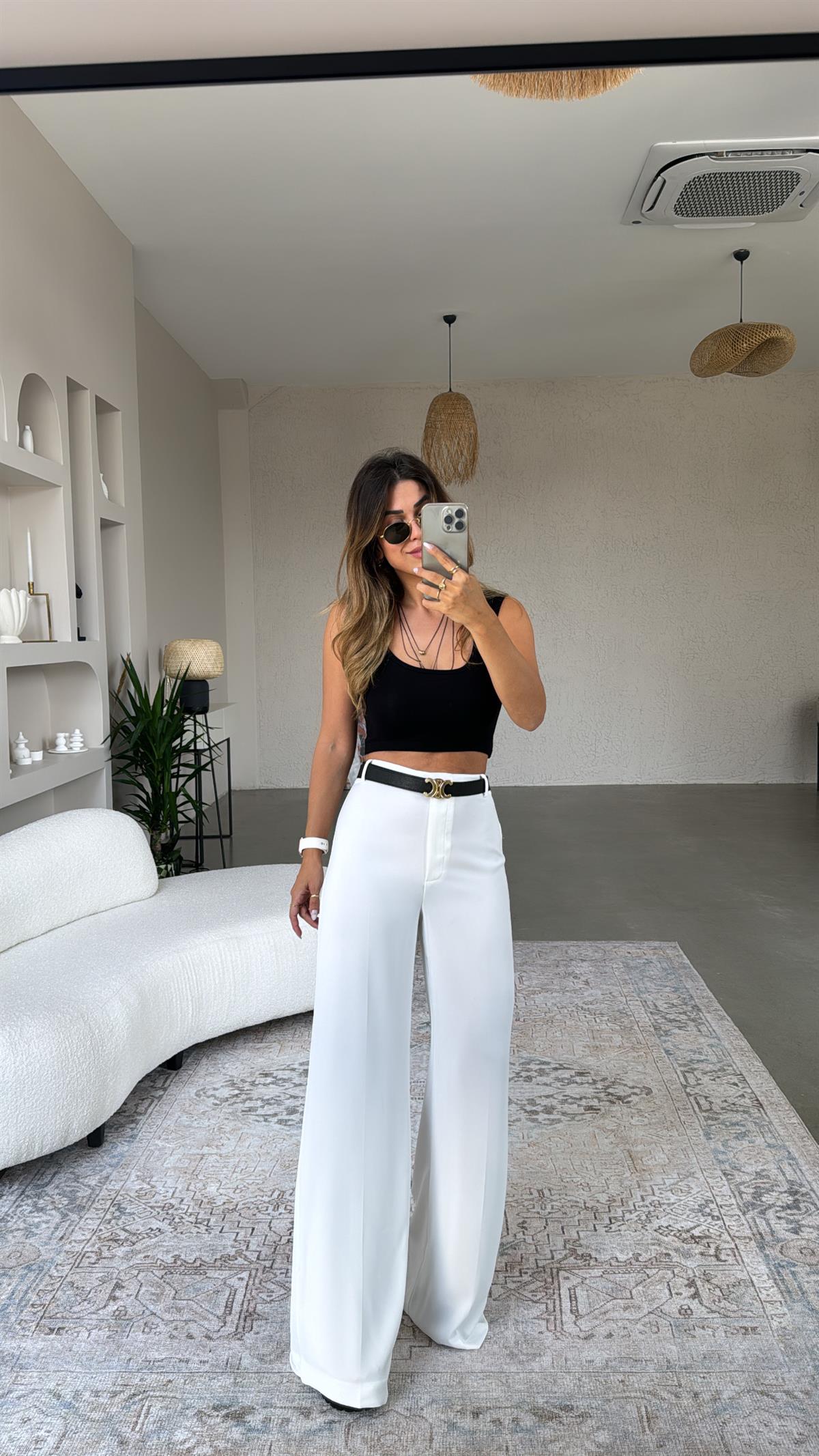 Beyaz MNG Orjinal Kumaş Pantolon