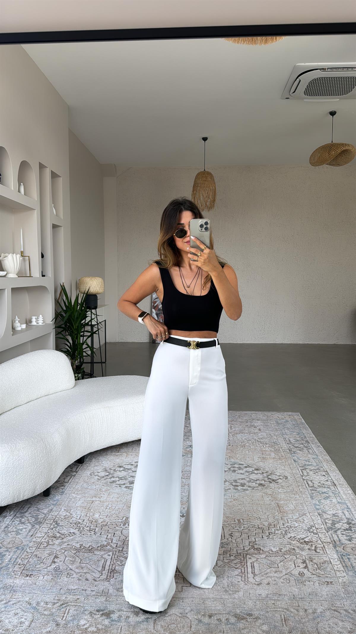 Beyaz MNG Orjinal Kumaş Pantolon