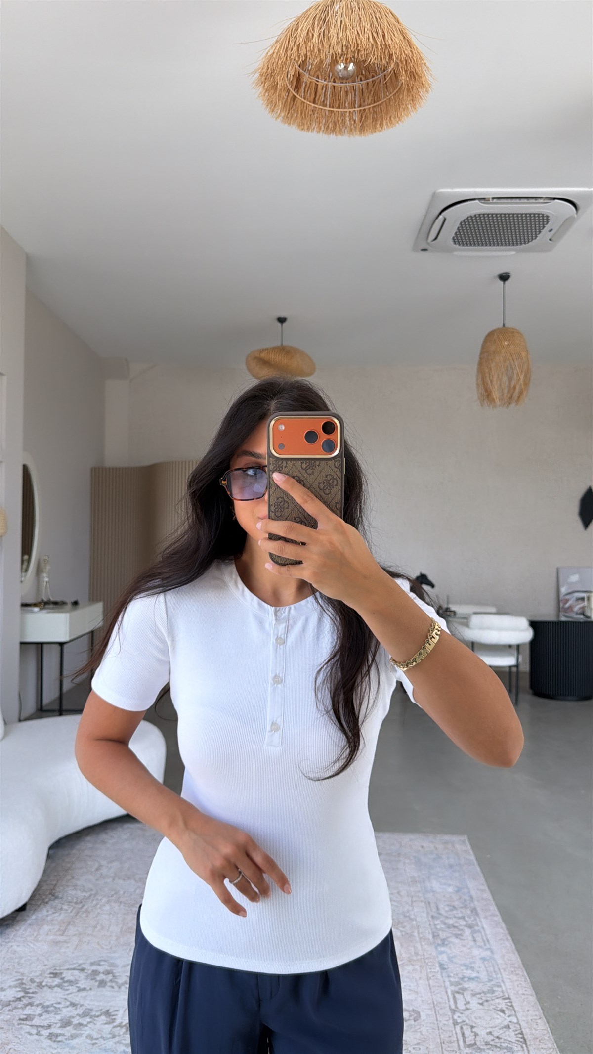 Beyaz Orijinal ZR Düğmeli Ribana Tshirt