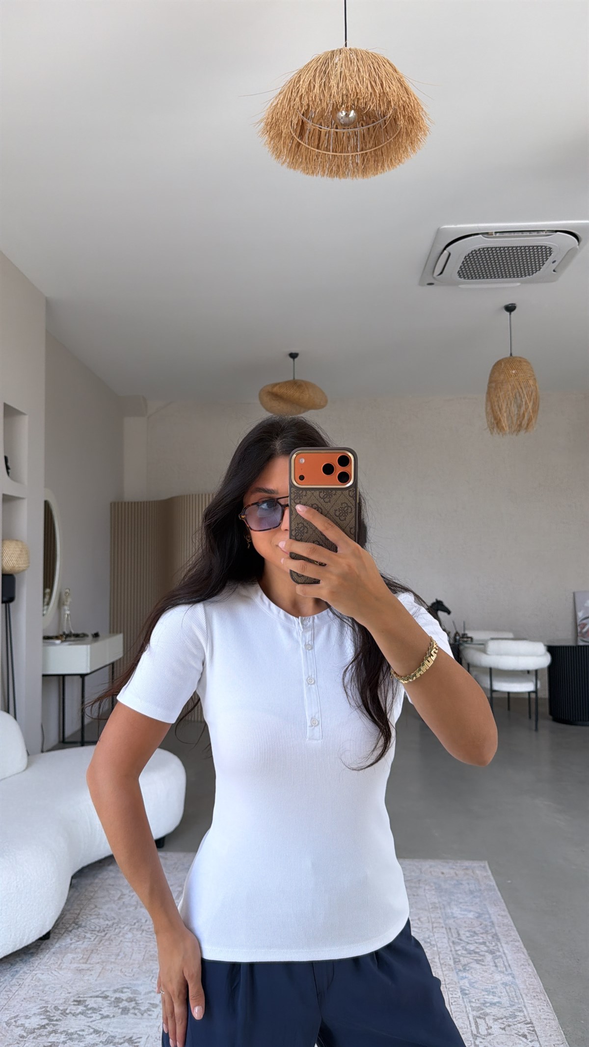 Beyaz Orijinal ZR Düğmeli Ribana Tshirt