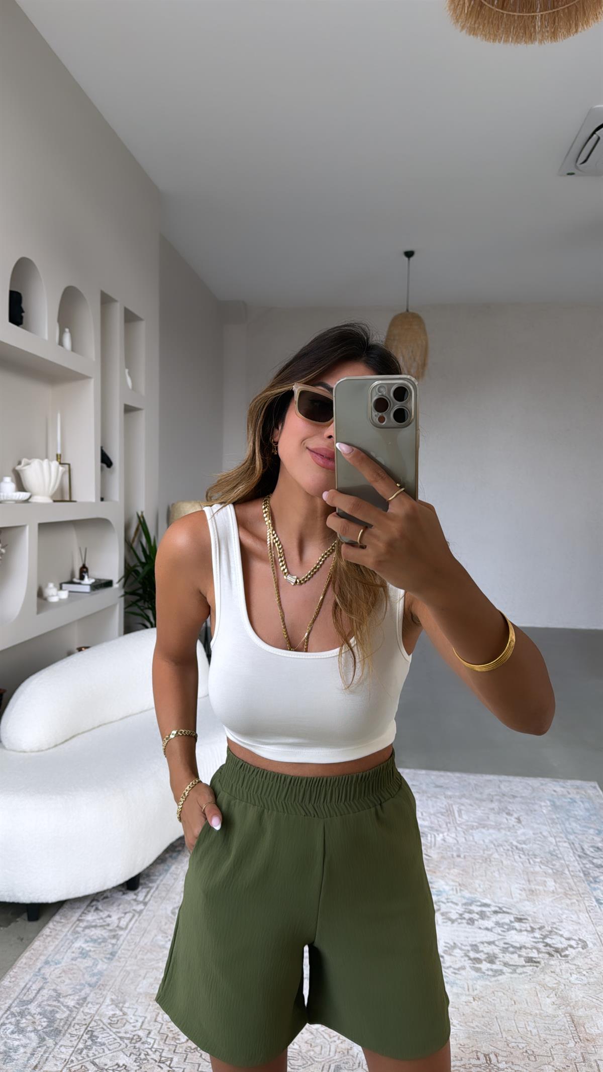 Beyaz Oys Crop Atlet