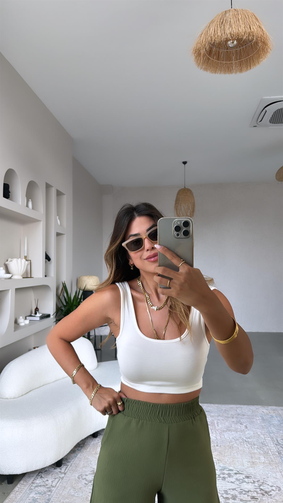 Beyaz Oys Crop Atlet