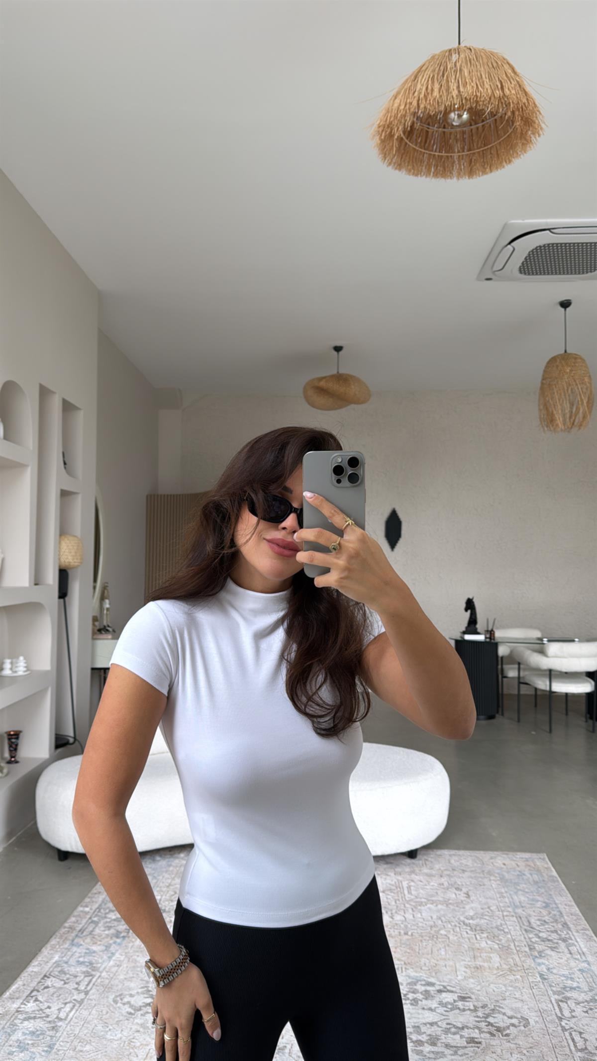 Beyaz Oys Modal Dik Yaka Basic