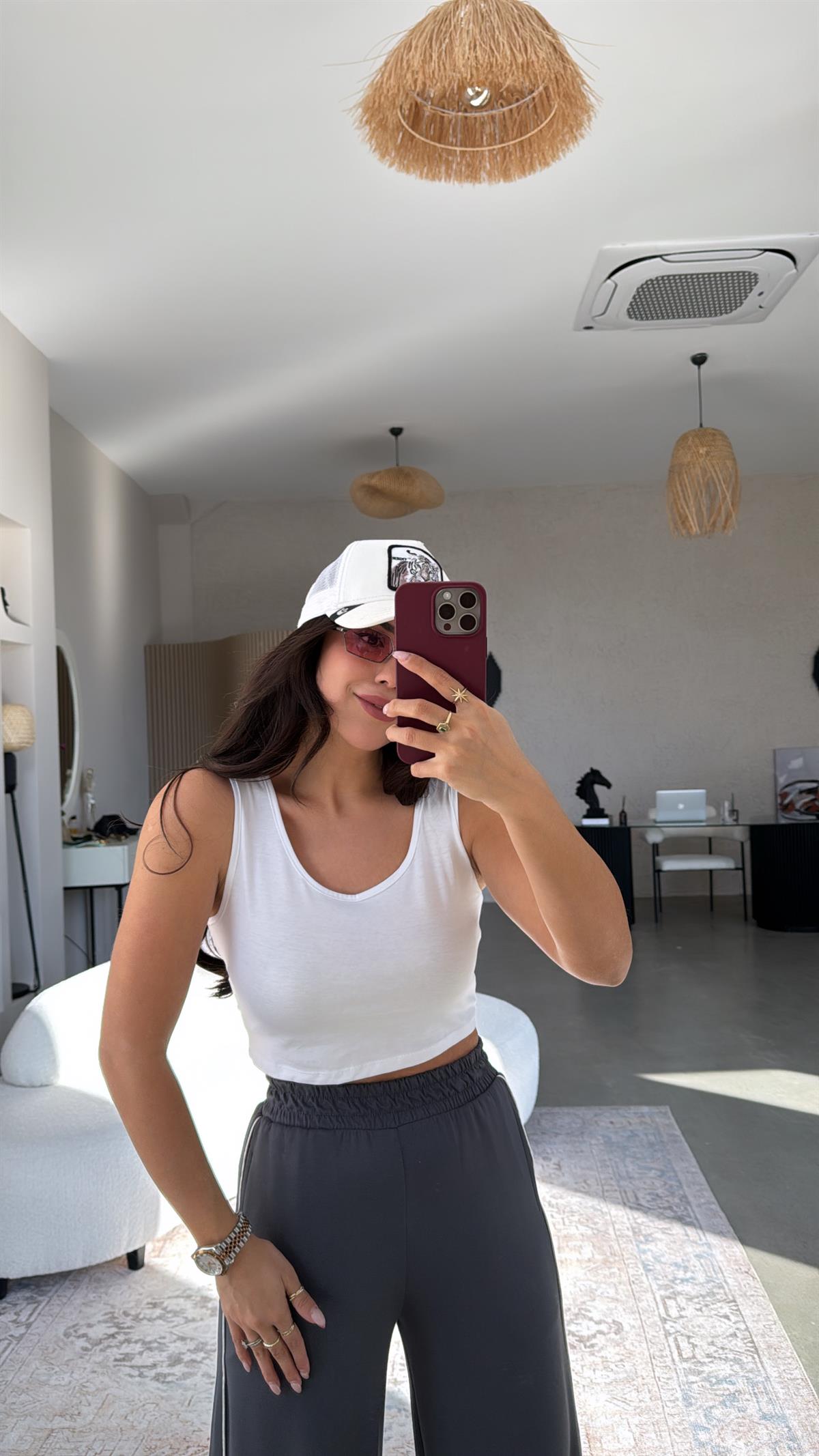 Beyaz Pamuklu Crop Atlet