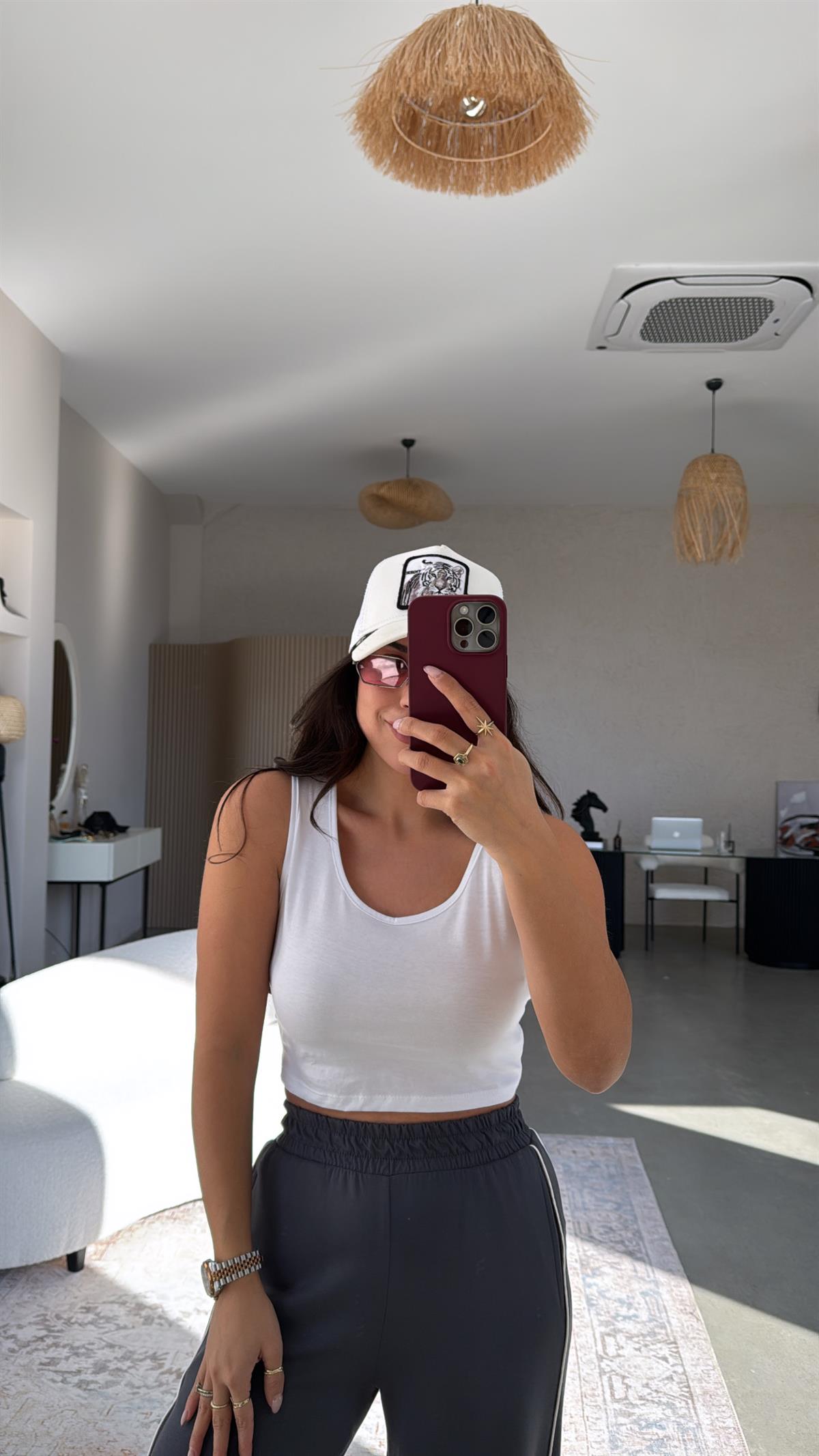 Beyaz Pamuklu Crop Atlet