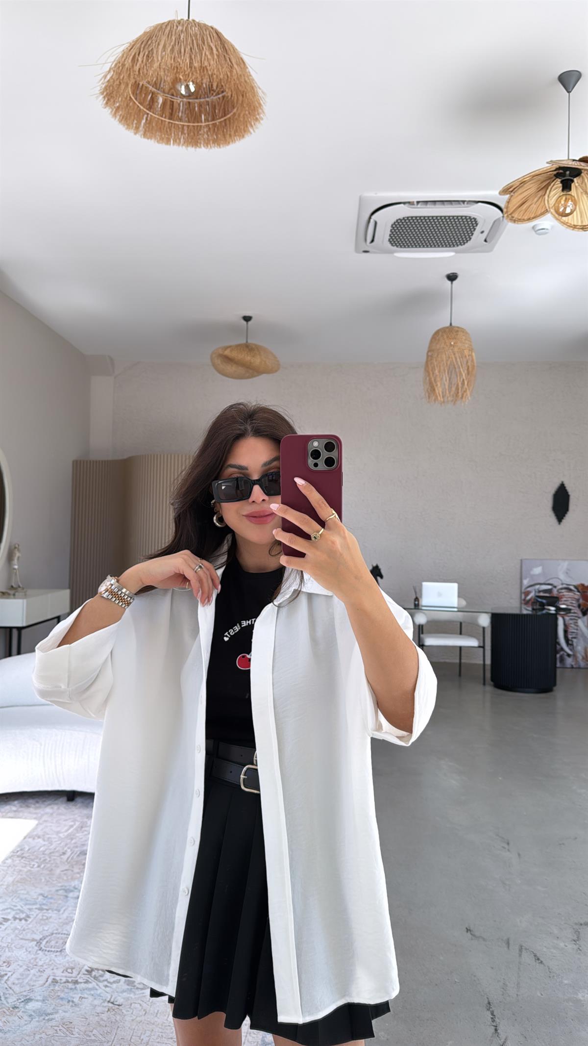 Beyaz Patlı Salaş Premium Gömlek