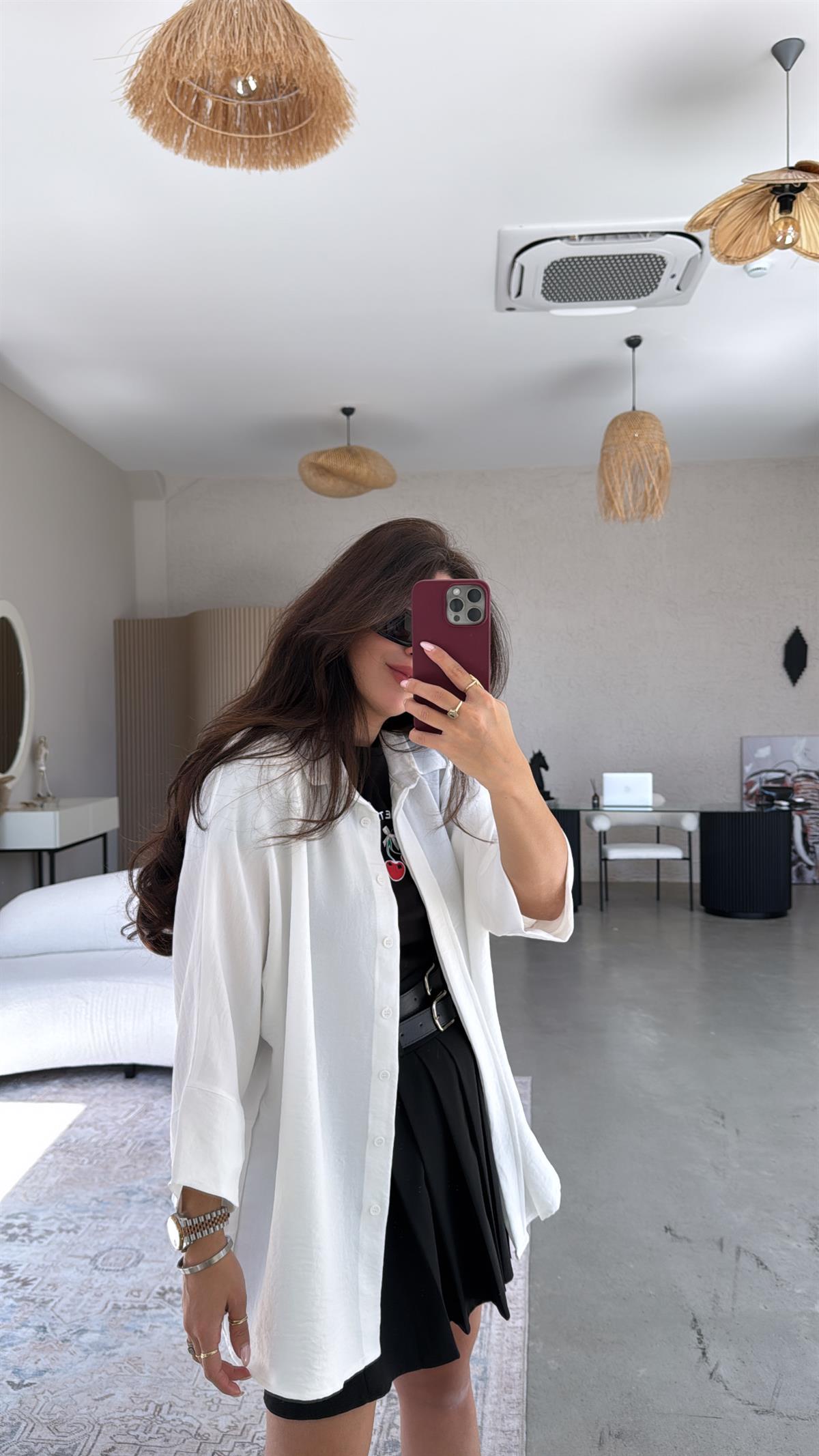 Beyaz Patlı Salaş Premium Gömlek