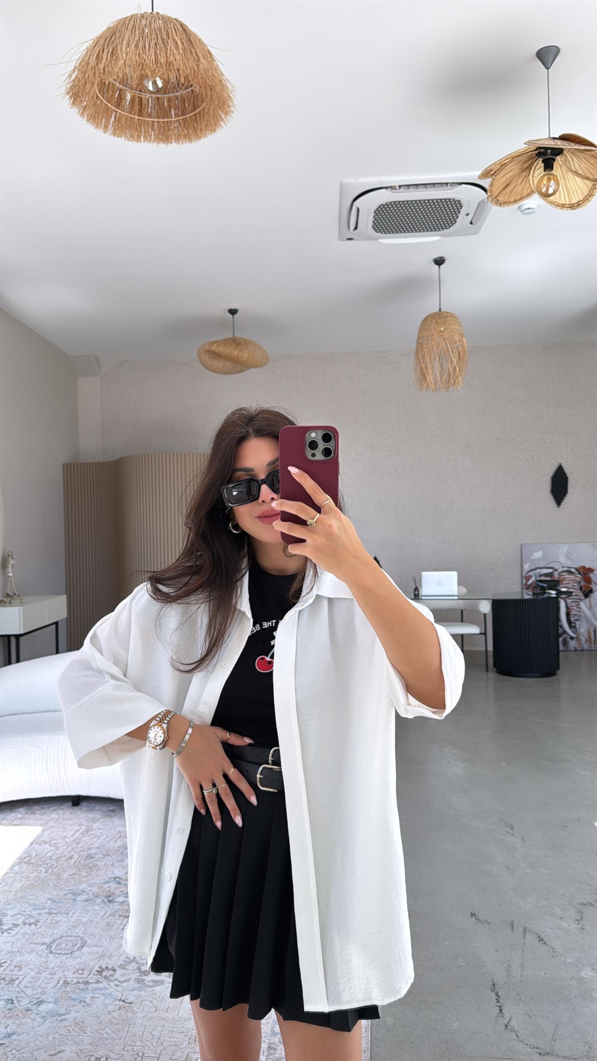 Beyaz Patlı Salaş Premium Gömlek