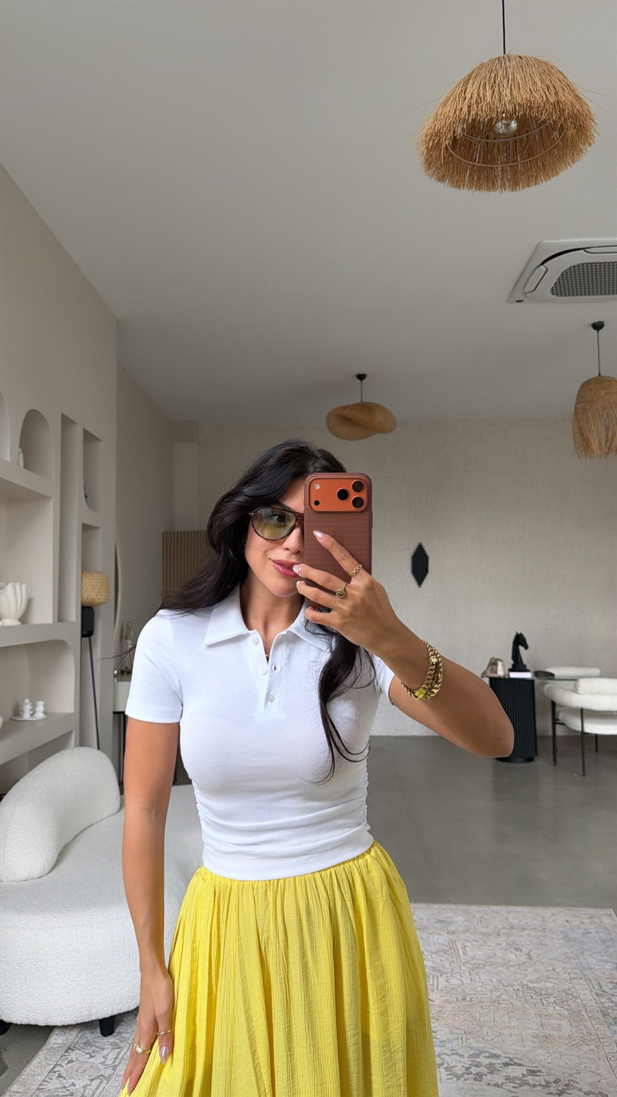 Beyaz Polo Yakalı Pamuklu Kısa Kollu Tshirt