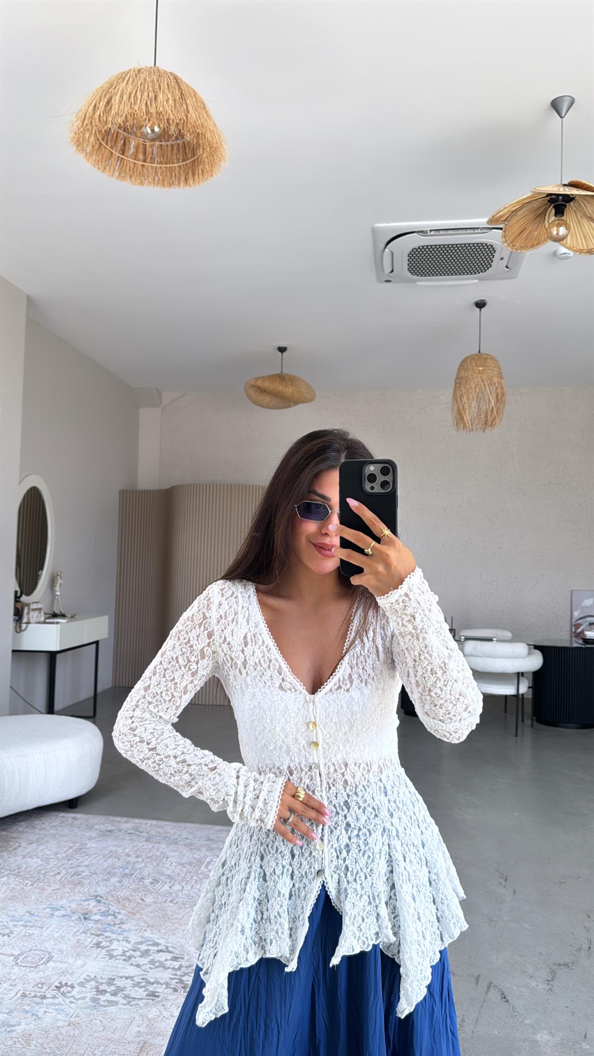 Beyaz Premium Dantel Bluz