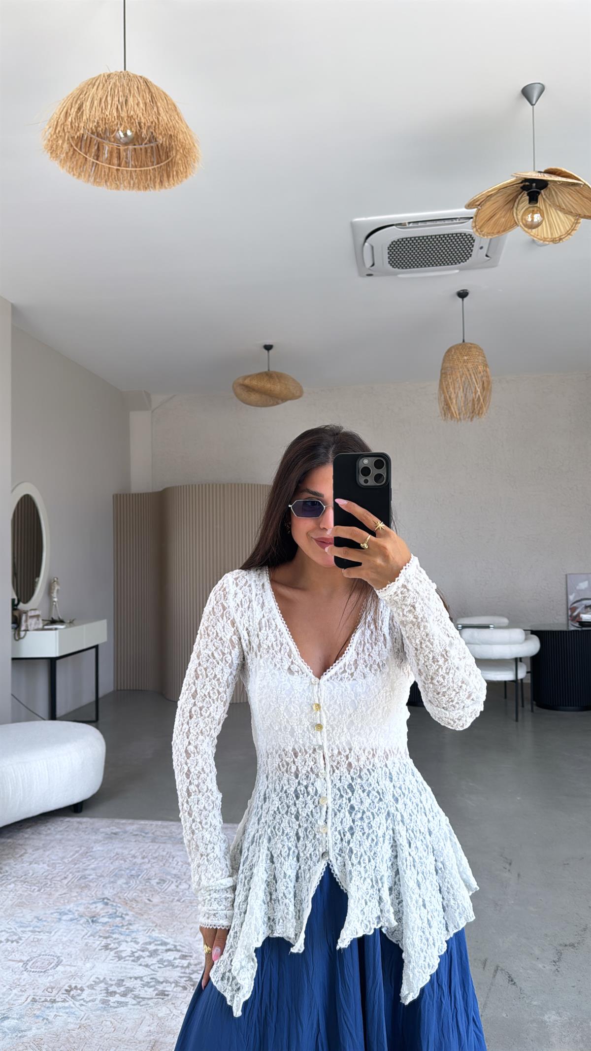 Beyaz Premium Dantel Bluz