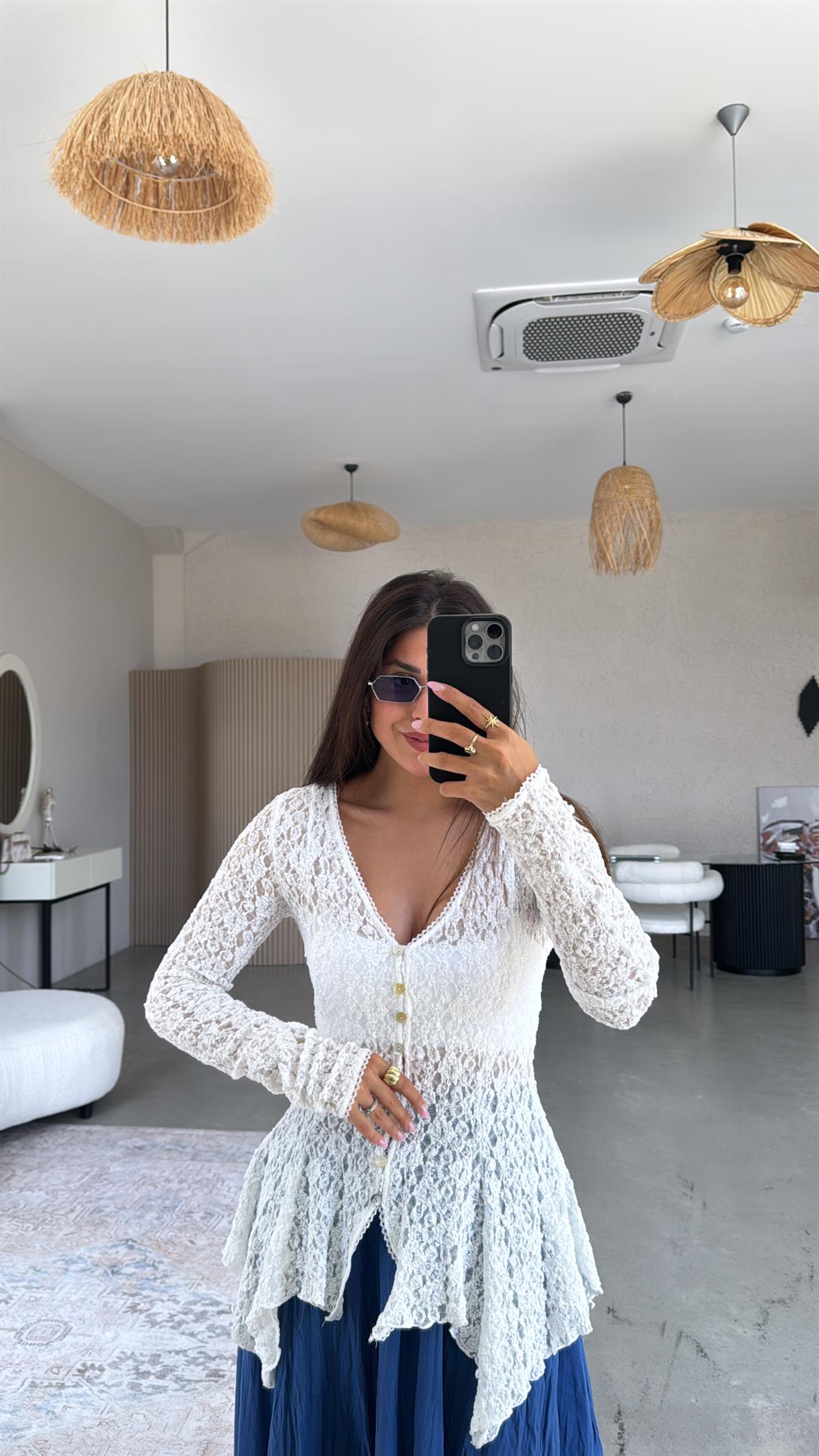 Beyaz Premium Dantel Bluz