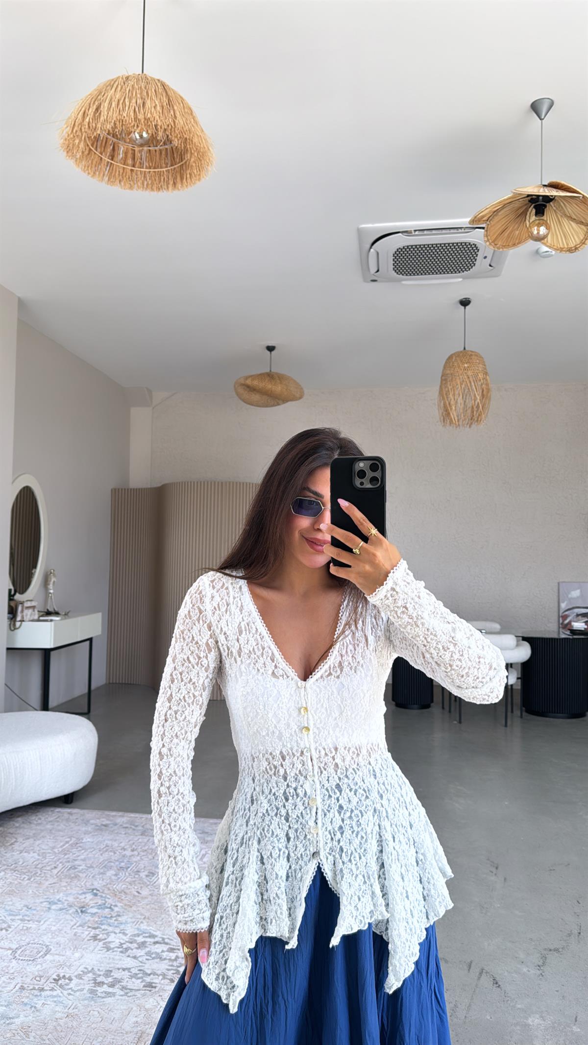 Beyaz Premium Dantel Bluz