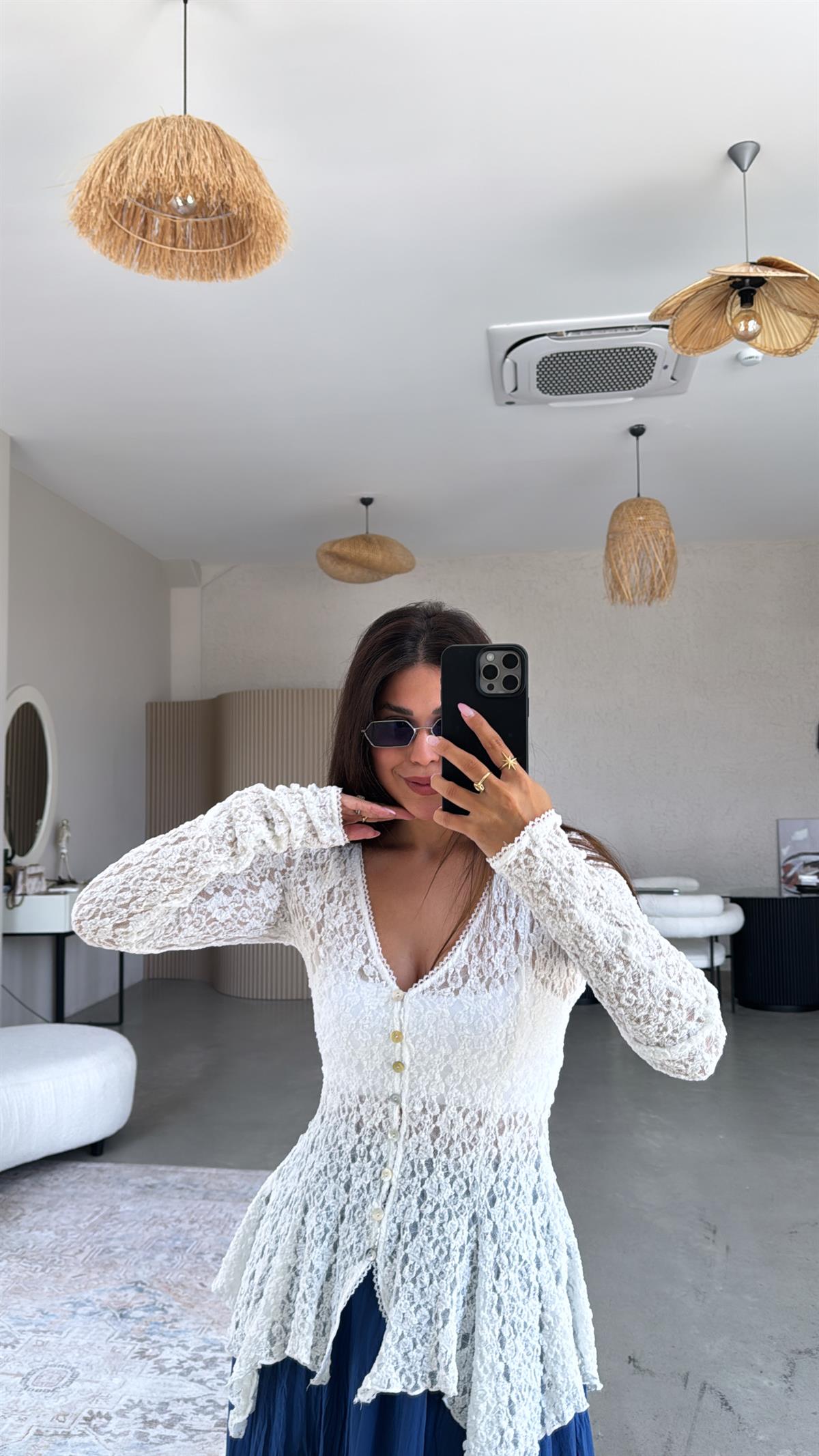 Beyaz Premium Dantel Bluz