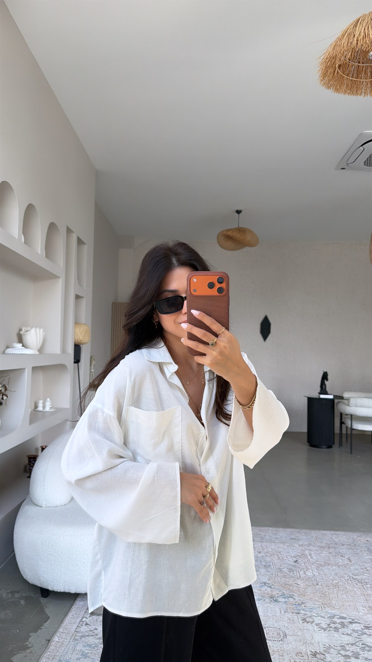 Beyaz Premium Keten Gömlek