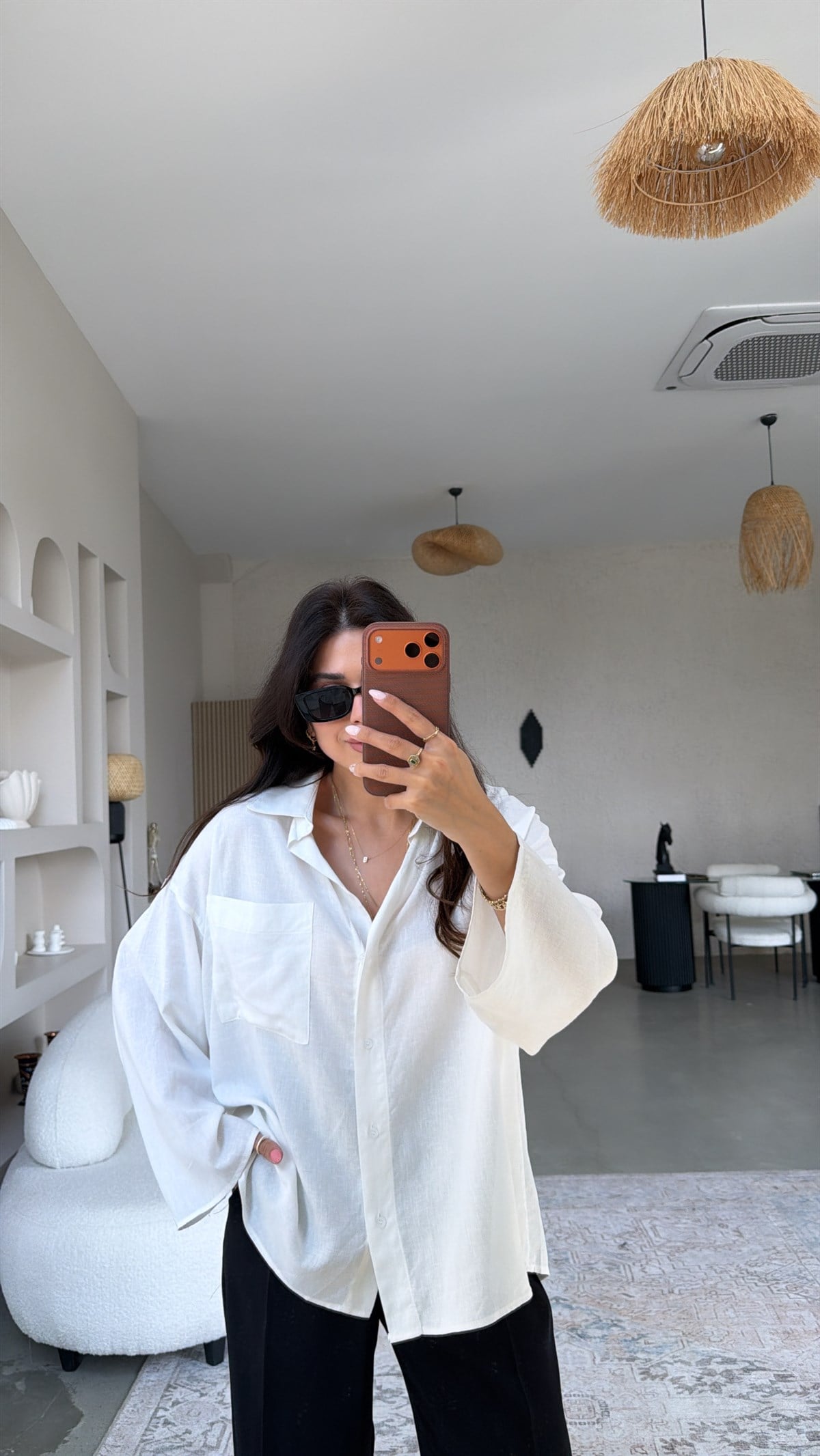 Beyaz Premium Keten Gömlek