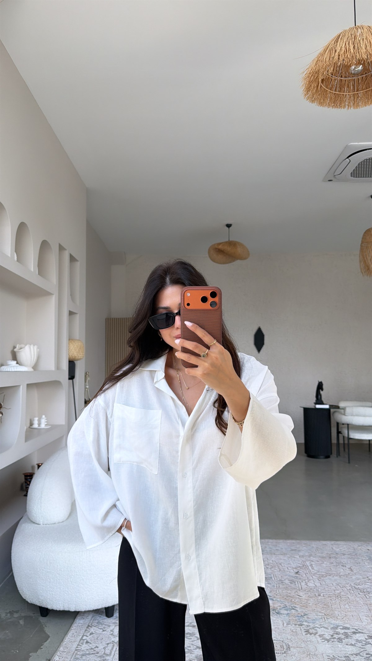 Beyaz Premium Keten Gömlek