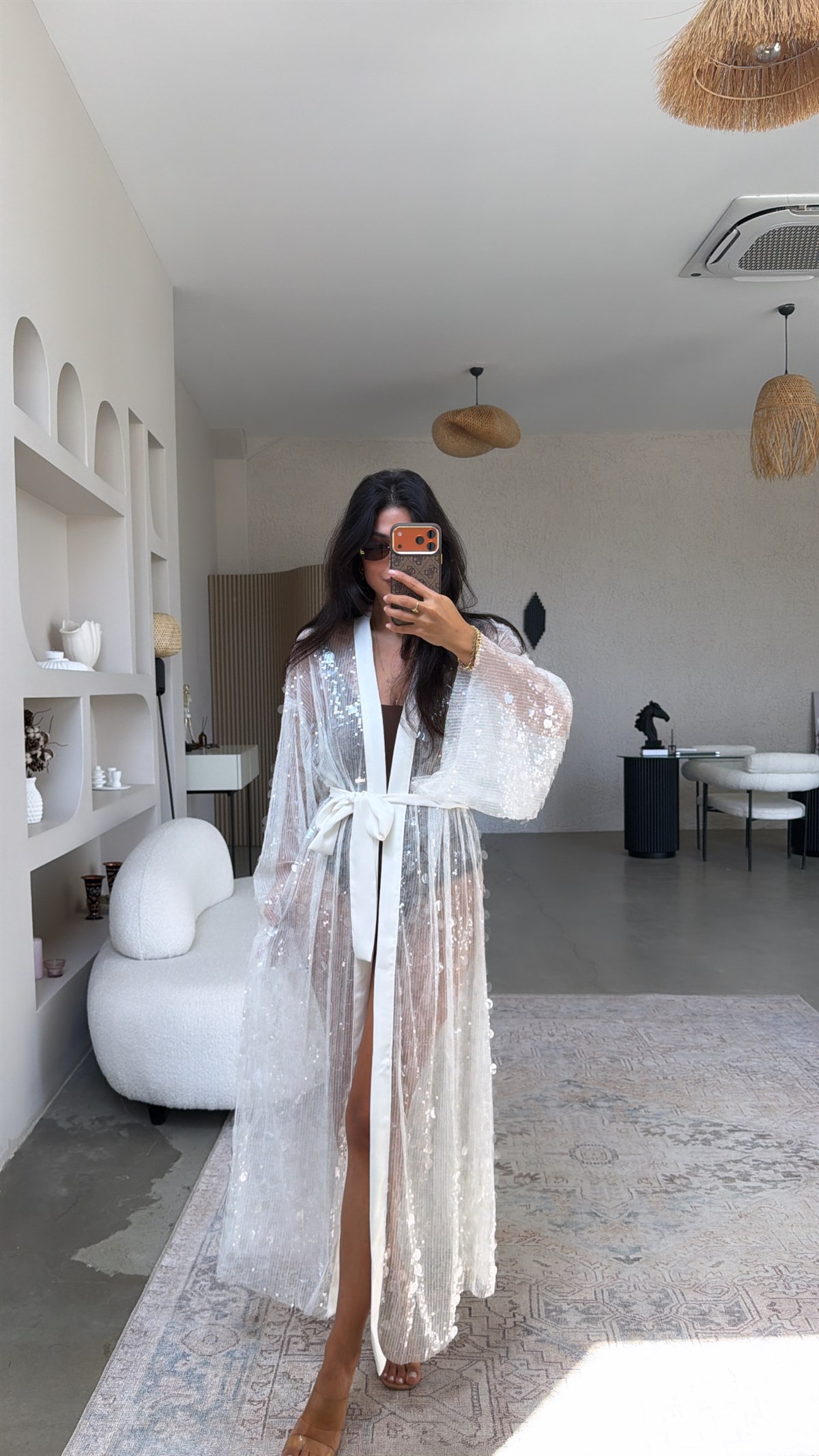 Beyaz Pul Payet Premium Kimono