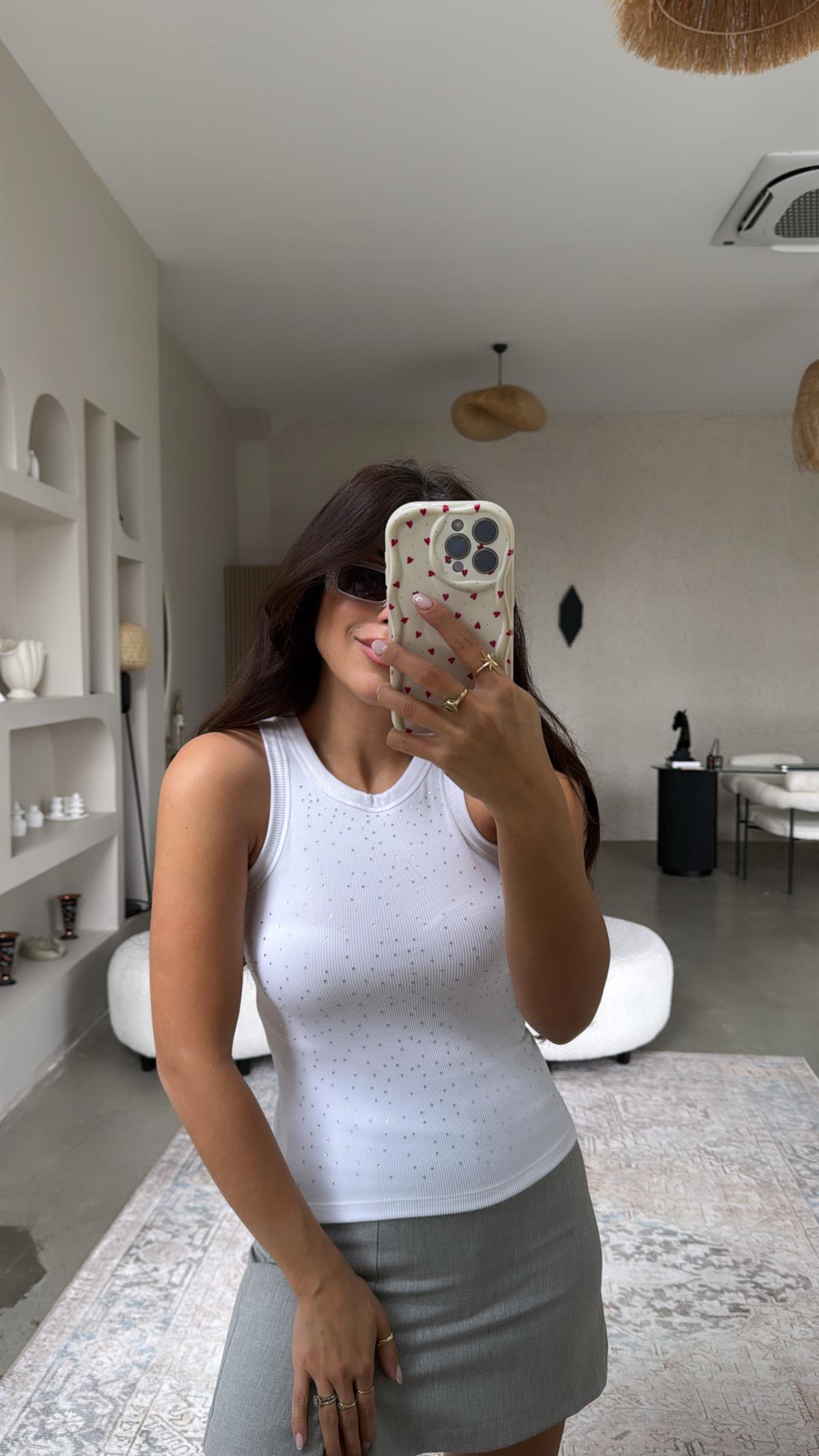 Beyaz Taşlı Ribana Atlet